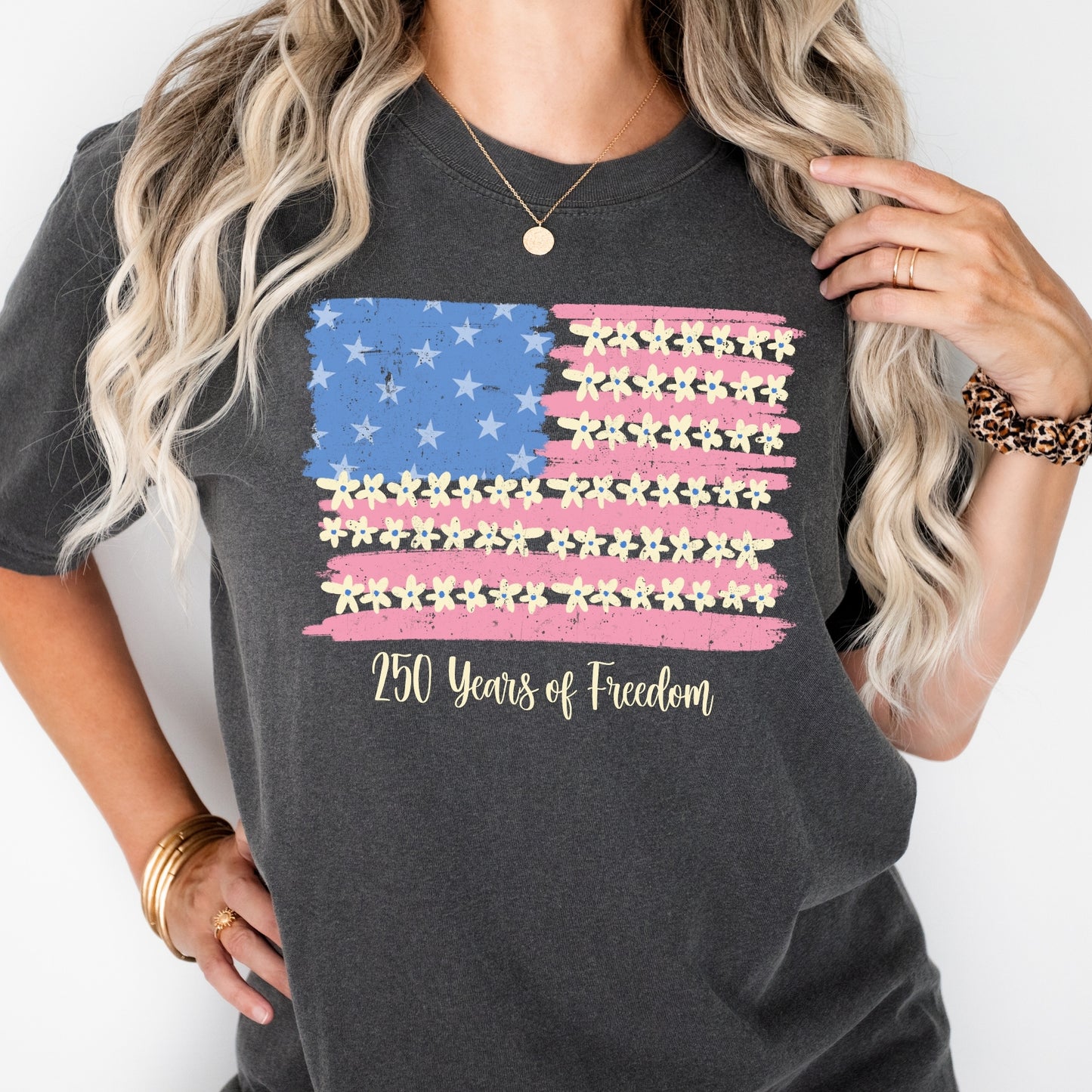 Floral American Flag 250 Years of Freedom T-Shirt | Patriotic Comfort Colors Tee