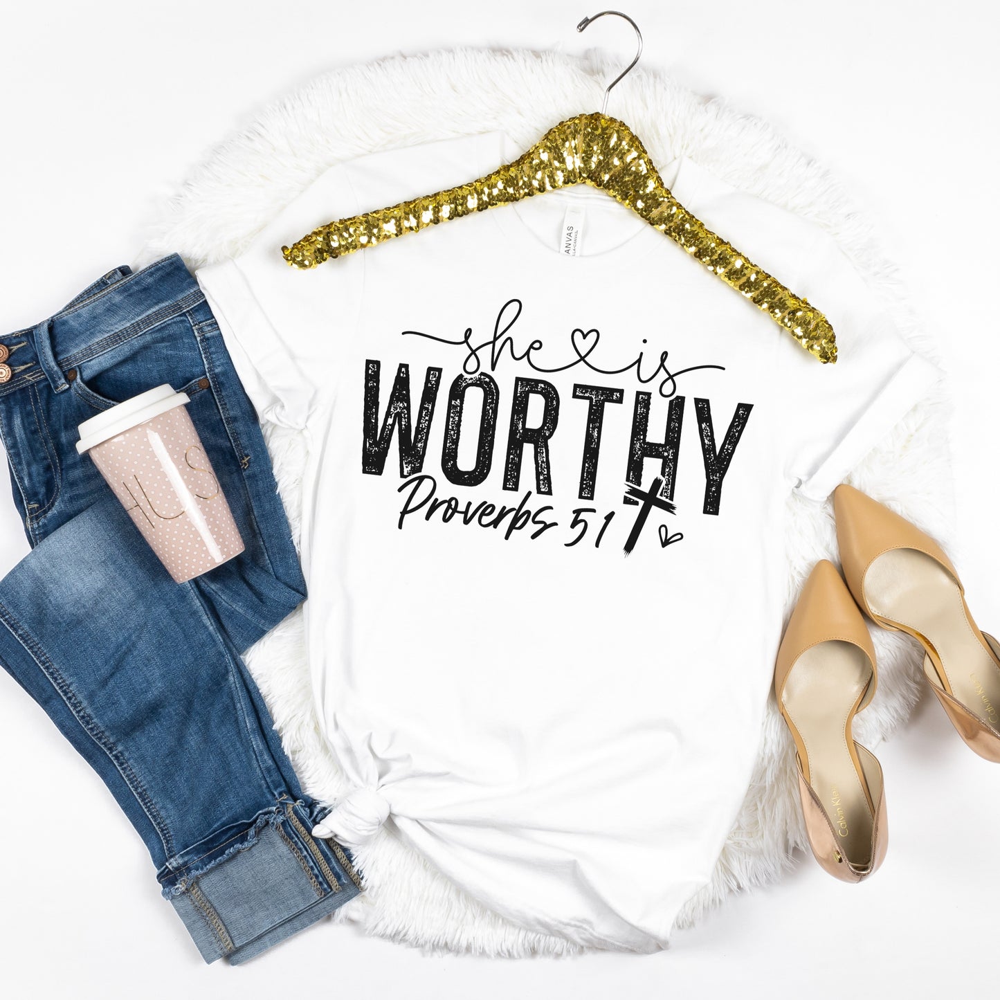 She is Worthy Black Print Religious Tshirt