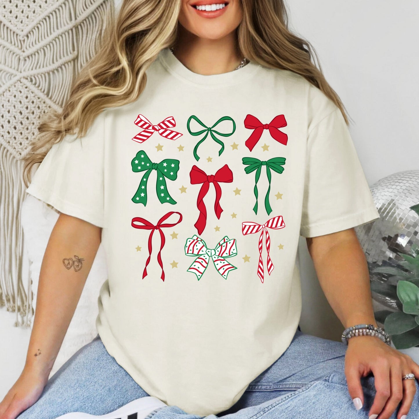 Christmas Red and Green Bows Tee Comfort Colors