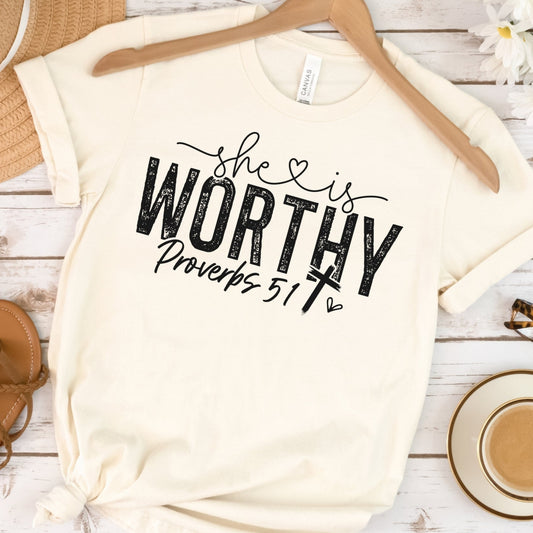 She is Worthy Religious Bible Verse T-shirt