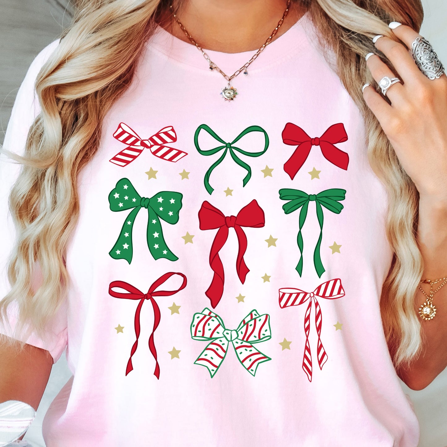 Christmas Red and Green Bows Tee Comfort Colors