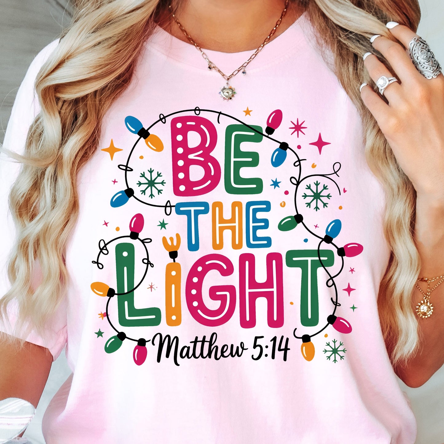 Be The Light – Matthew 5:14 Christmas Lights Comfort Colors Tee