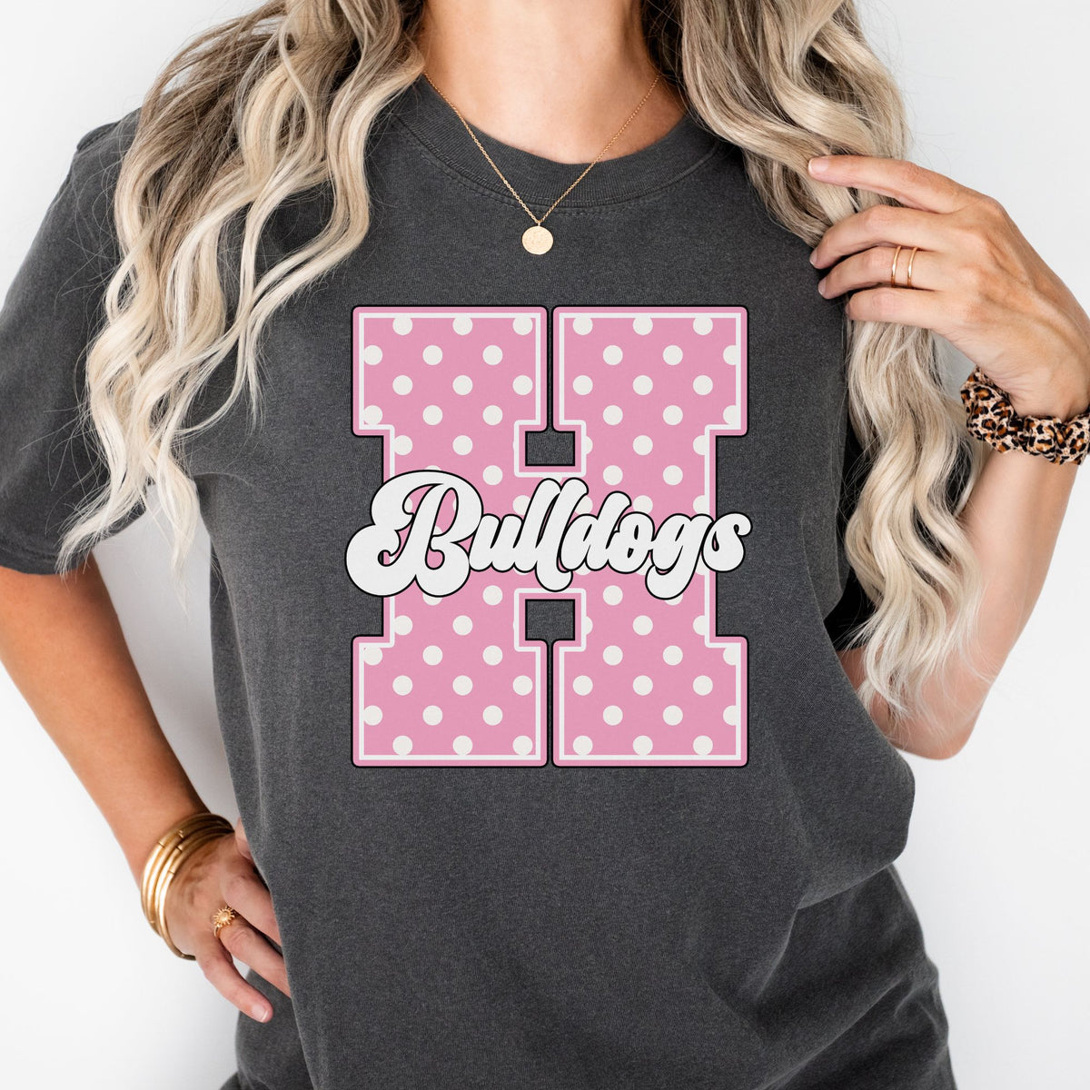 Hamilton Pink Polka Dot Initial Comfort Colors Tee