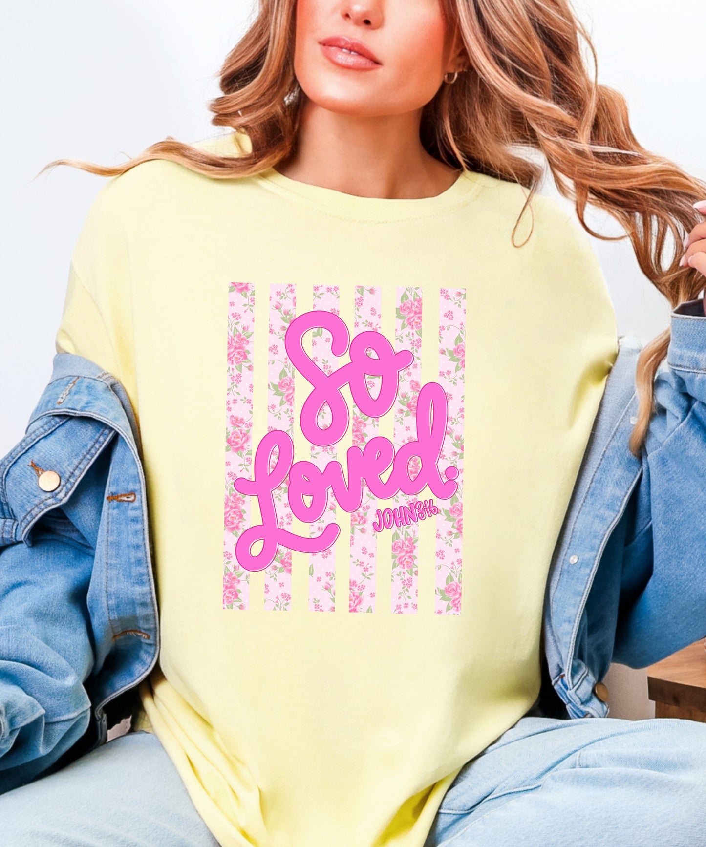 So Loved Floral Christian T-Shirt | John 3:16 Faith Comfort Colors Tee