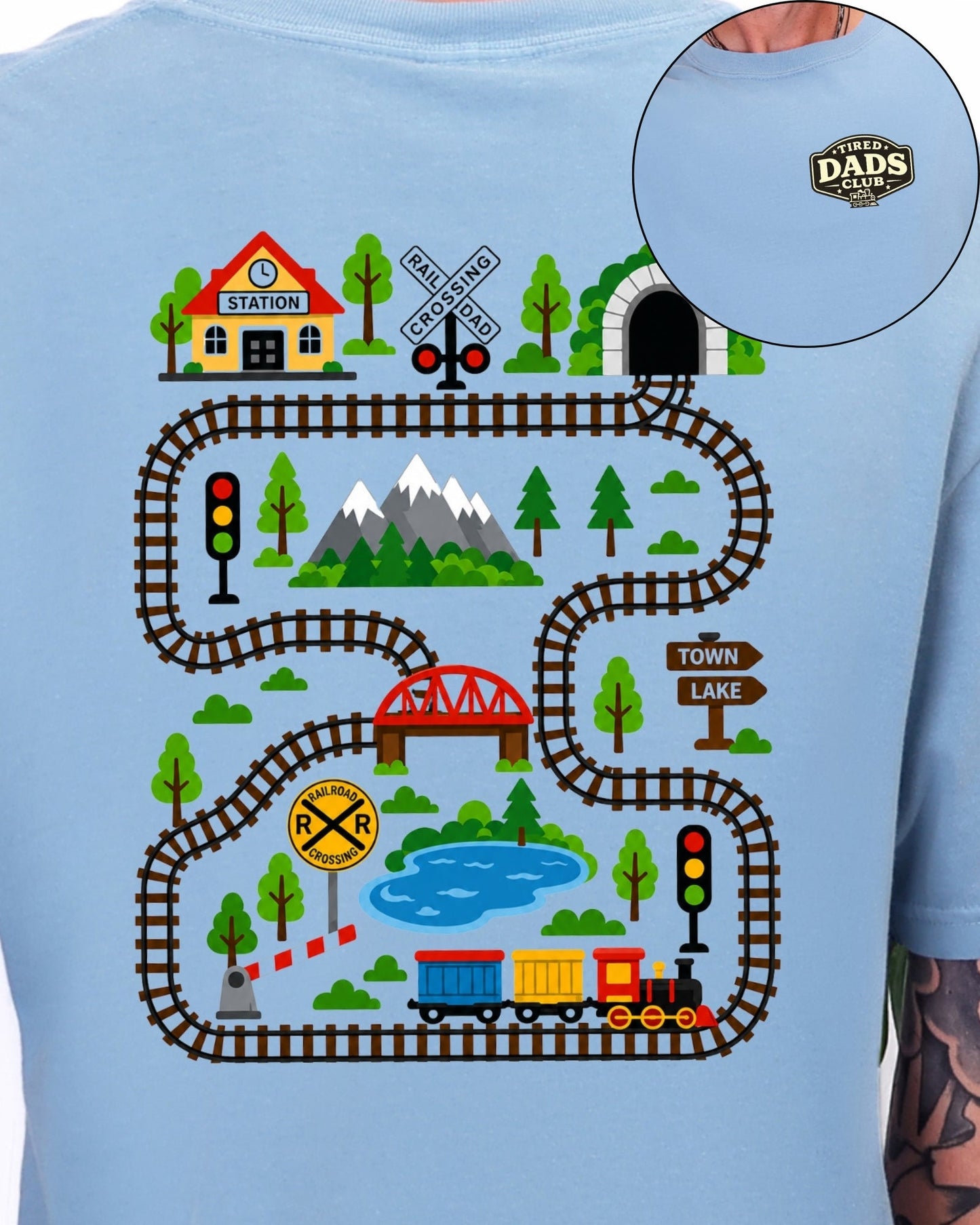 Tired Dads Club Train Shirt, Play Mat Tshirt for Dad, Interactive Tee, Fun Dad Gift, Train Engineer Shirt, Sensory Play Tee