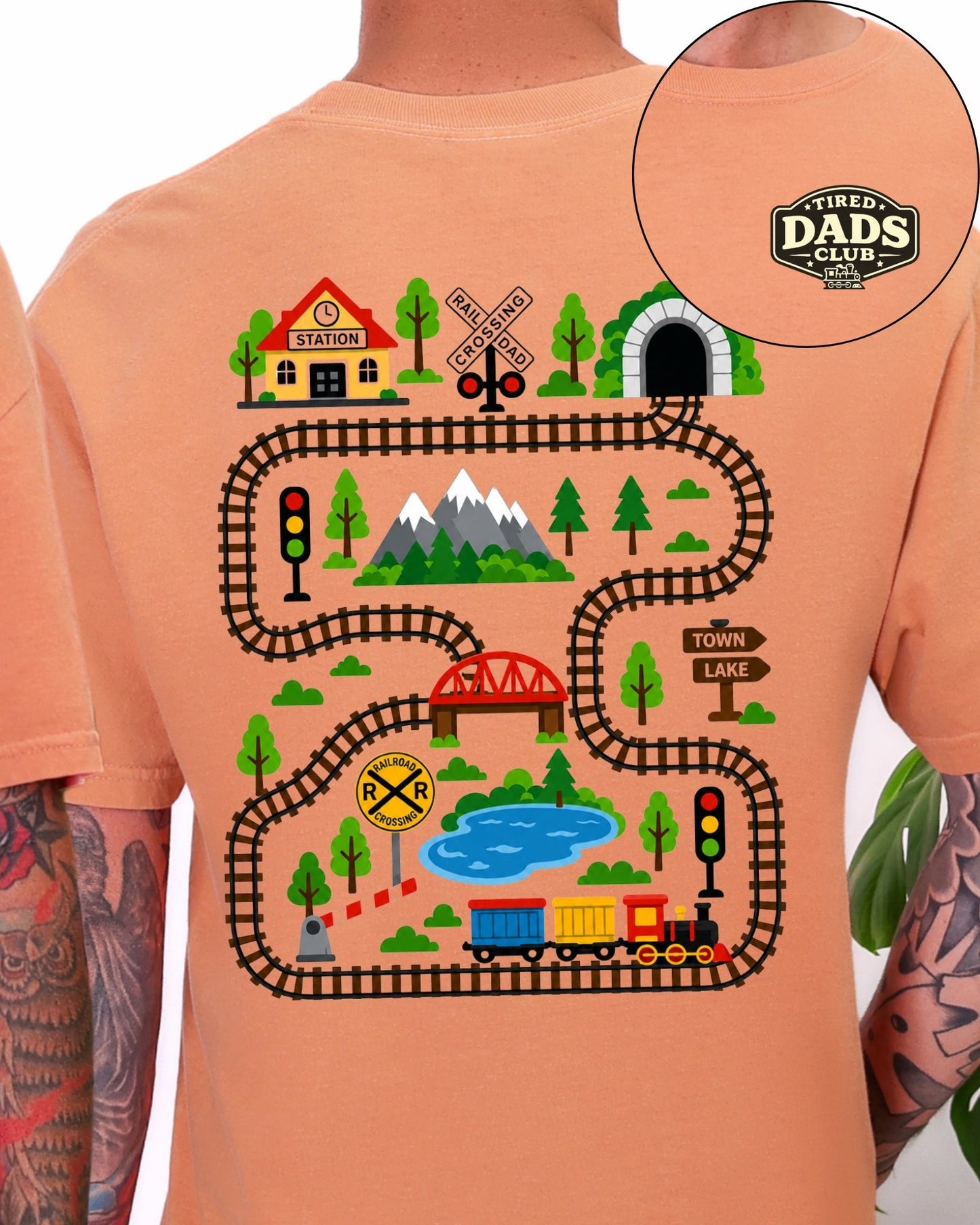 Tired Dads Club Train Shirt, Play Mat Tshirt for Dad, Interactive Tee, Fun Dad Gift, Train Engineer Shirt, Sensory Play Tee