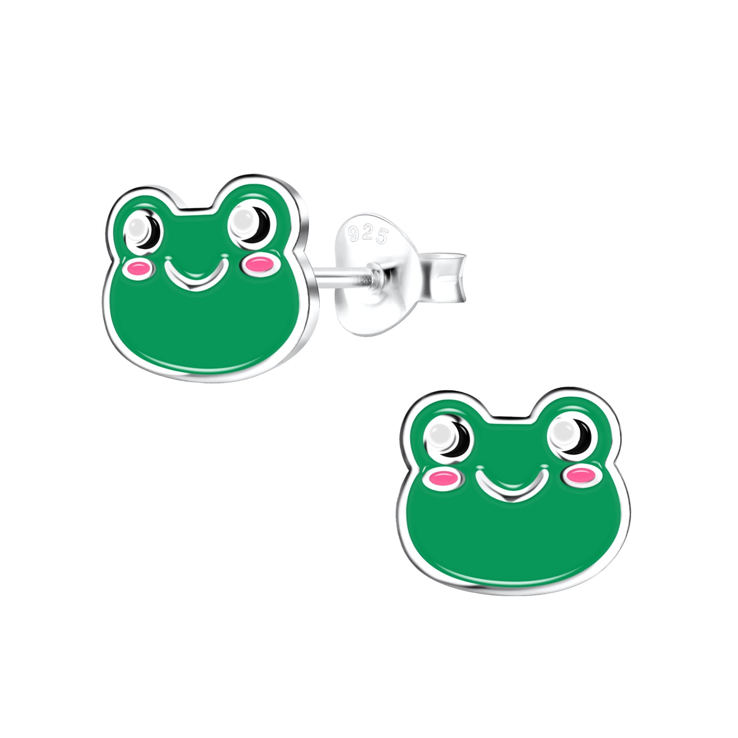 a pair of green frog shaped earrings