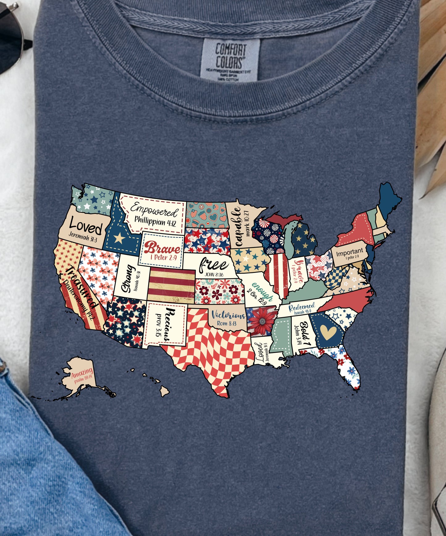 Faith USA Map T-Shirt | Scripture-Inspired Patriotic Comfort Colors Tee