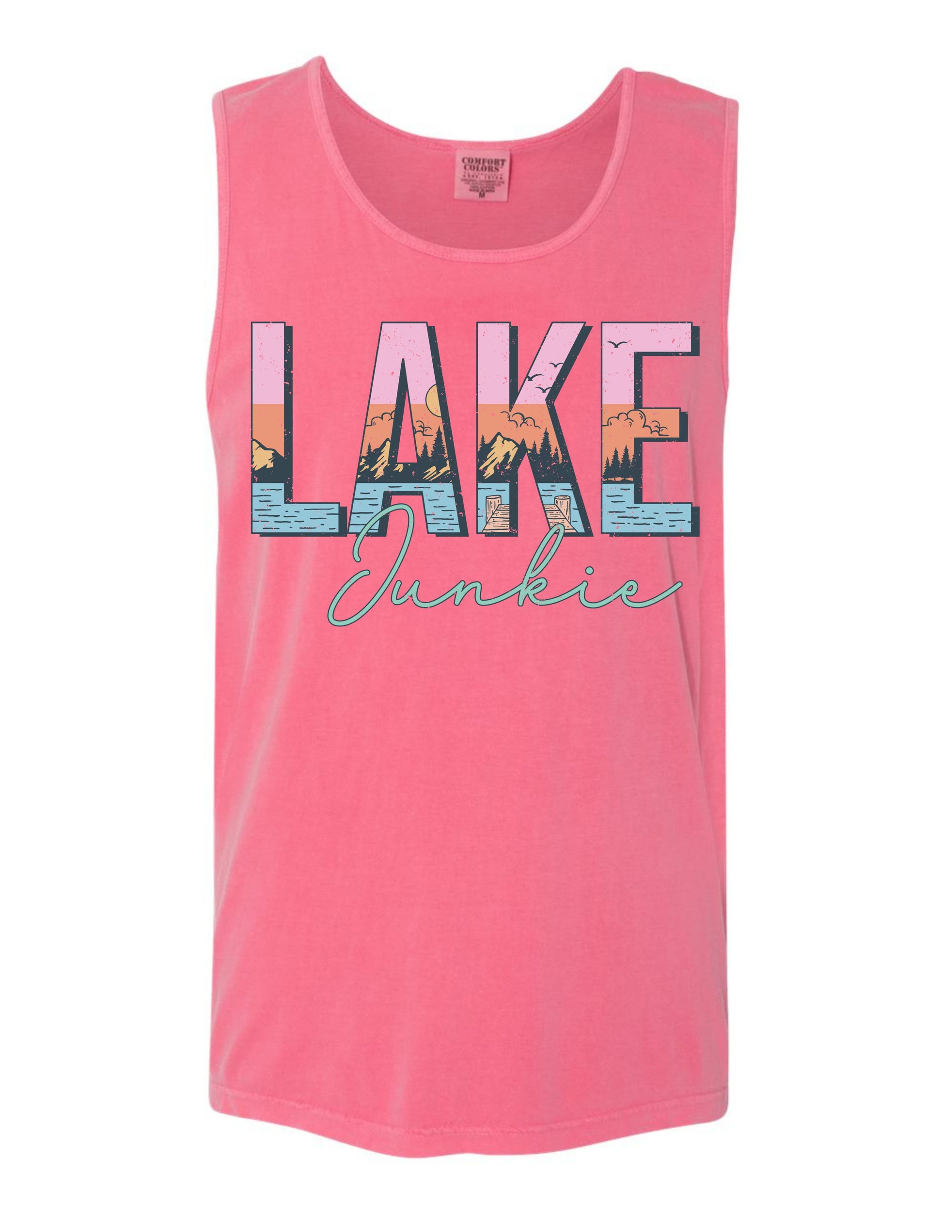 A pink tank top with the word "LAKENIE" printed on it in a stylized font.