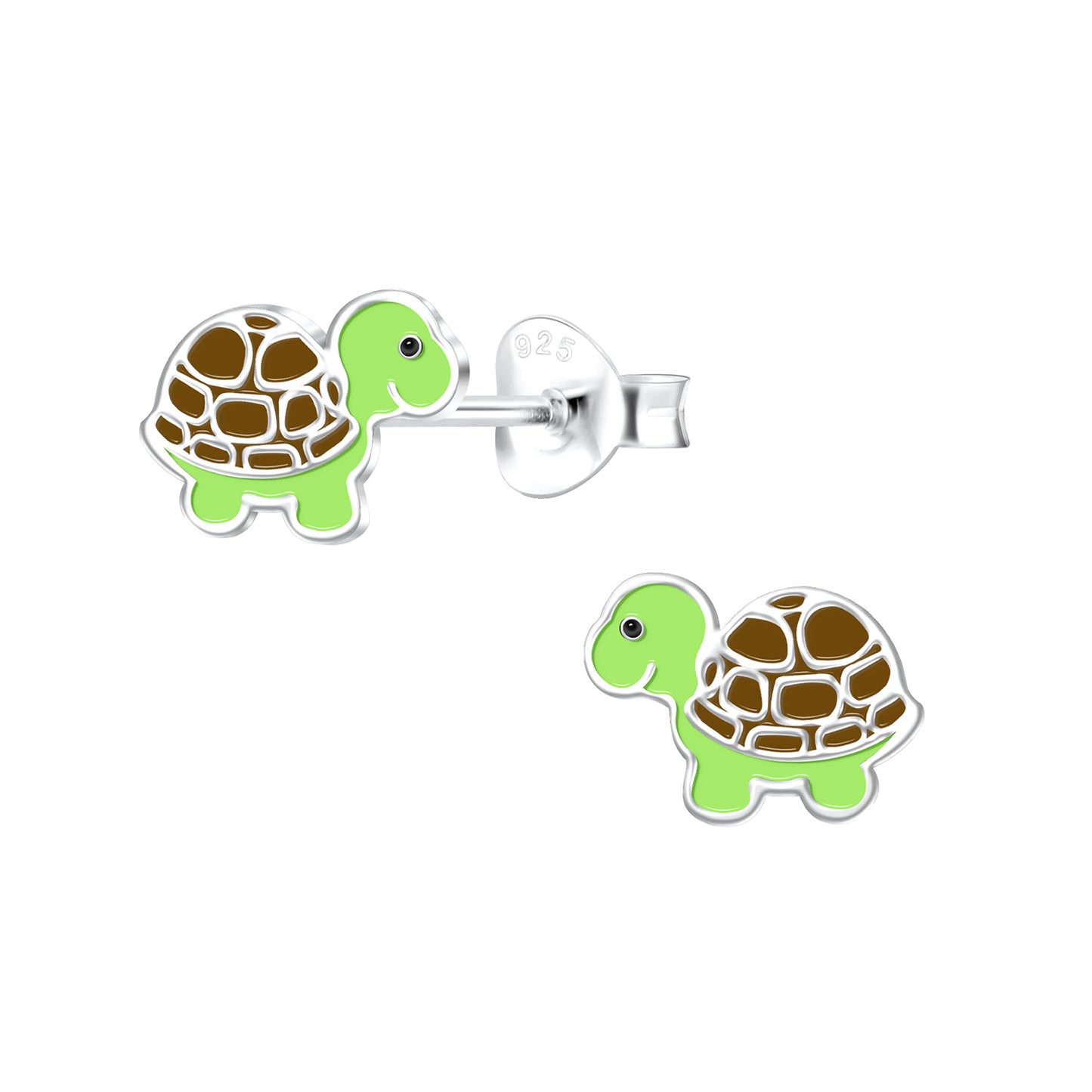 a pair of turtle shaped earrings on a white background