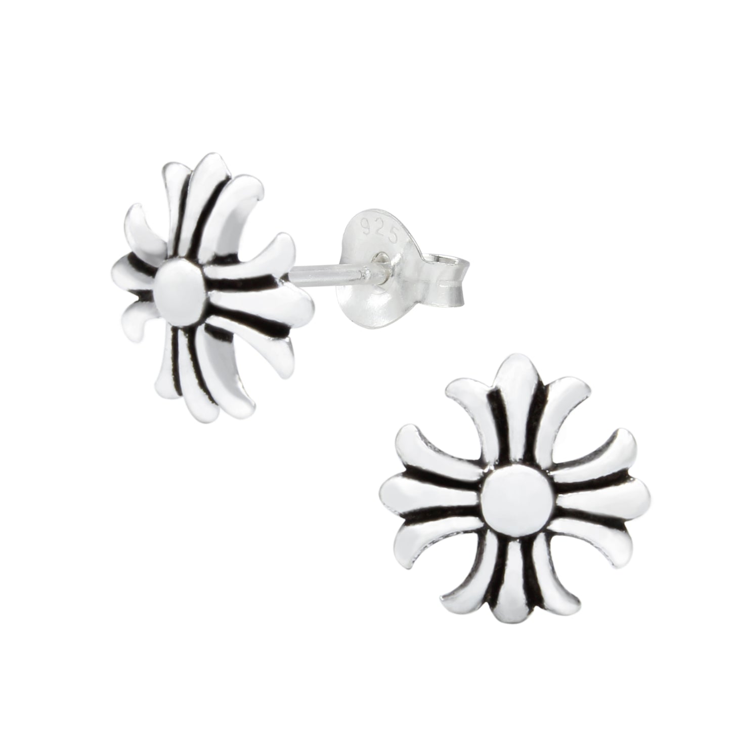 a pair of black and white flower earrings