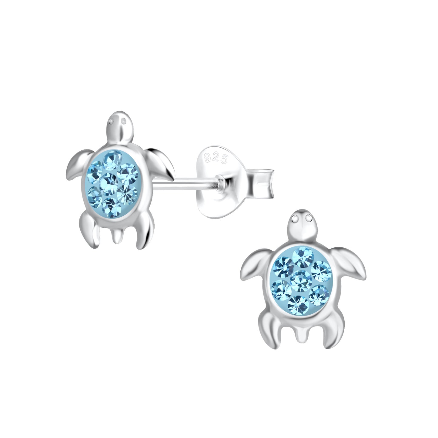 a pair of sea turtle earrings with blue topaz