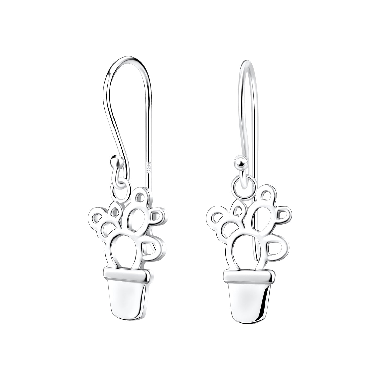 a pair of earrings with a flower in a pot