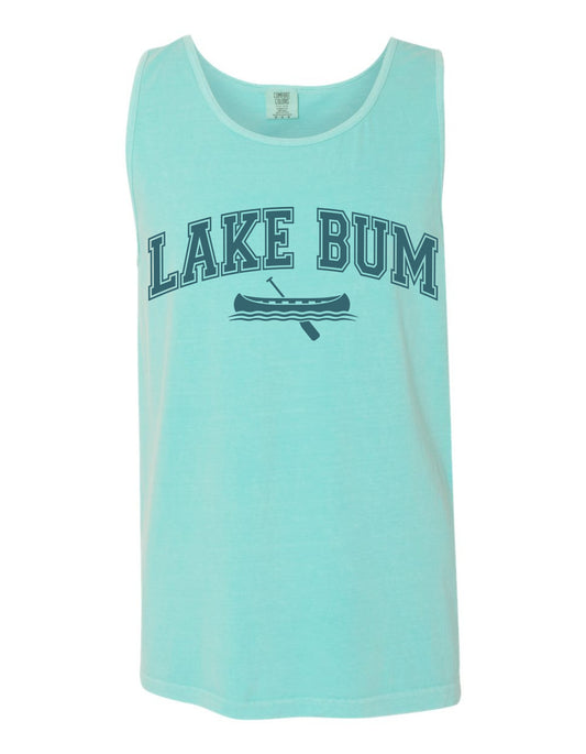 A light blue tank top with the text "LAKEBUM" printed on it.