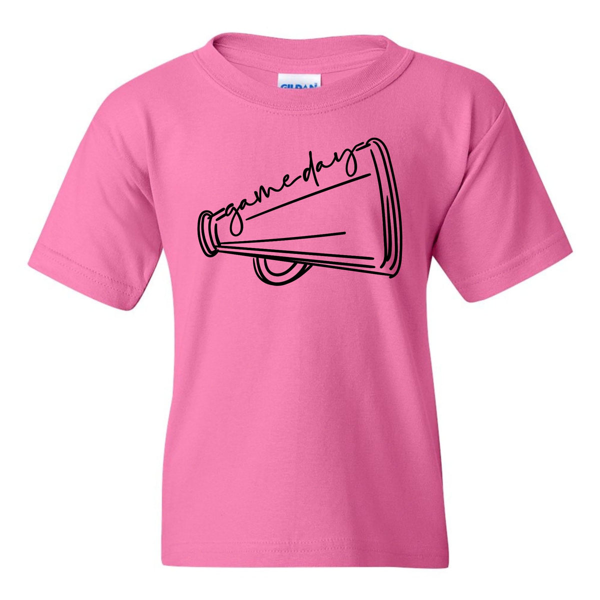 Azalea Game Day Megaphone Gildan 5000B youth tee flat lay