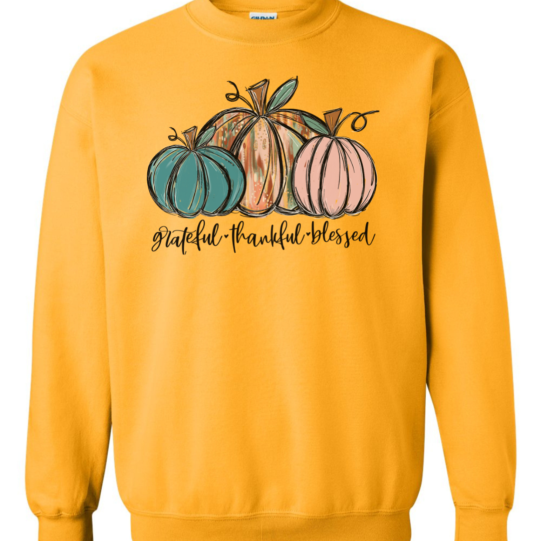 Grateful Thankful Blessed Three Painted Pumpkins Fall Sweatshirt