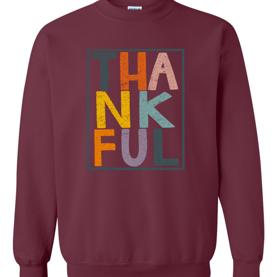 Rectangular Thankful Colorful Women's Fall Sweatshirt