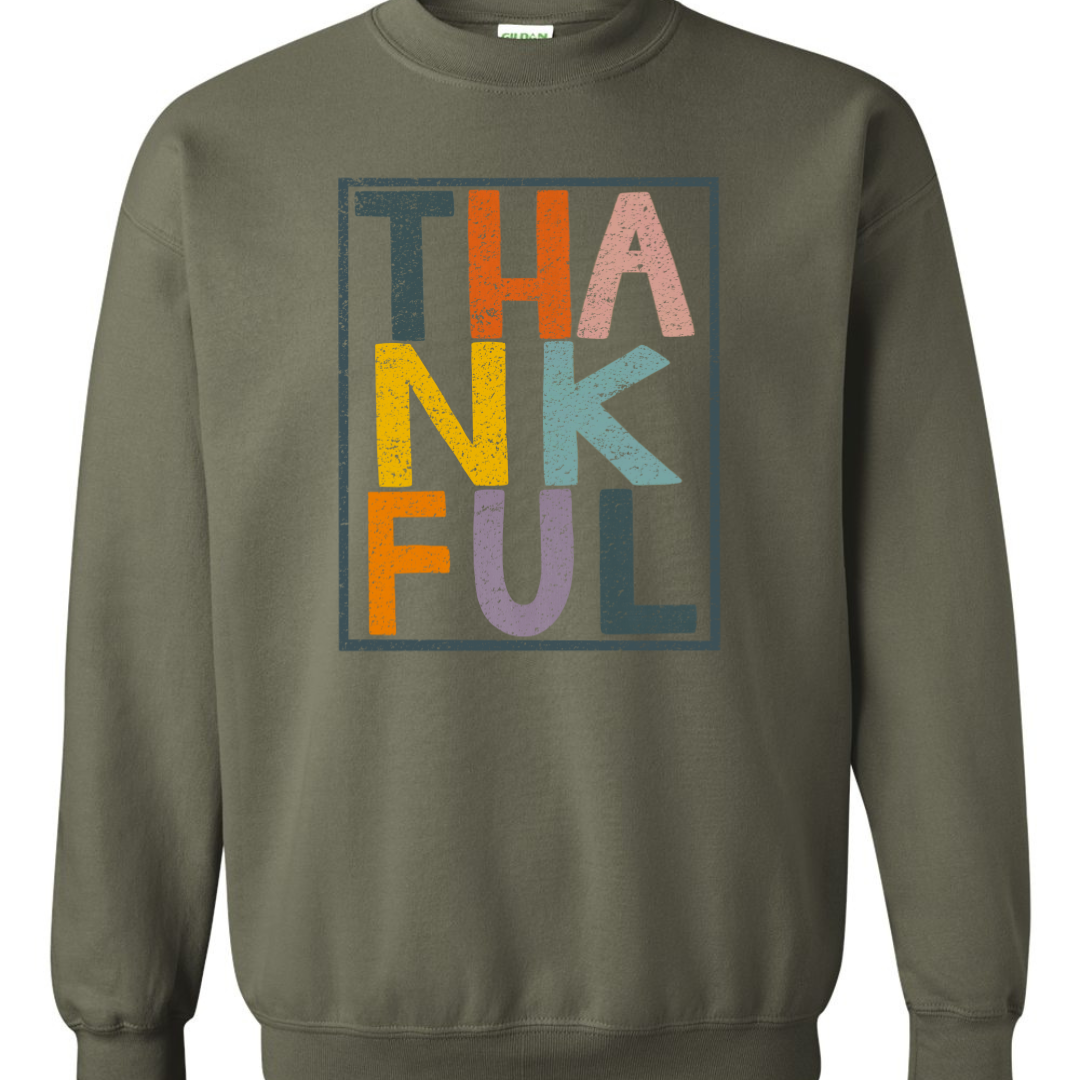 Rectangular Thankful Colorful Women's Fall Sweatshirt