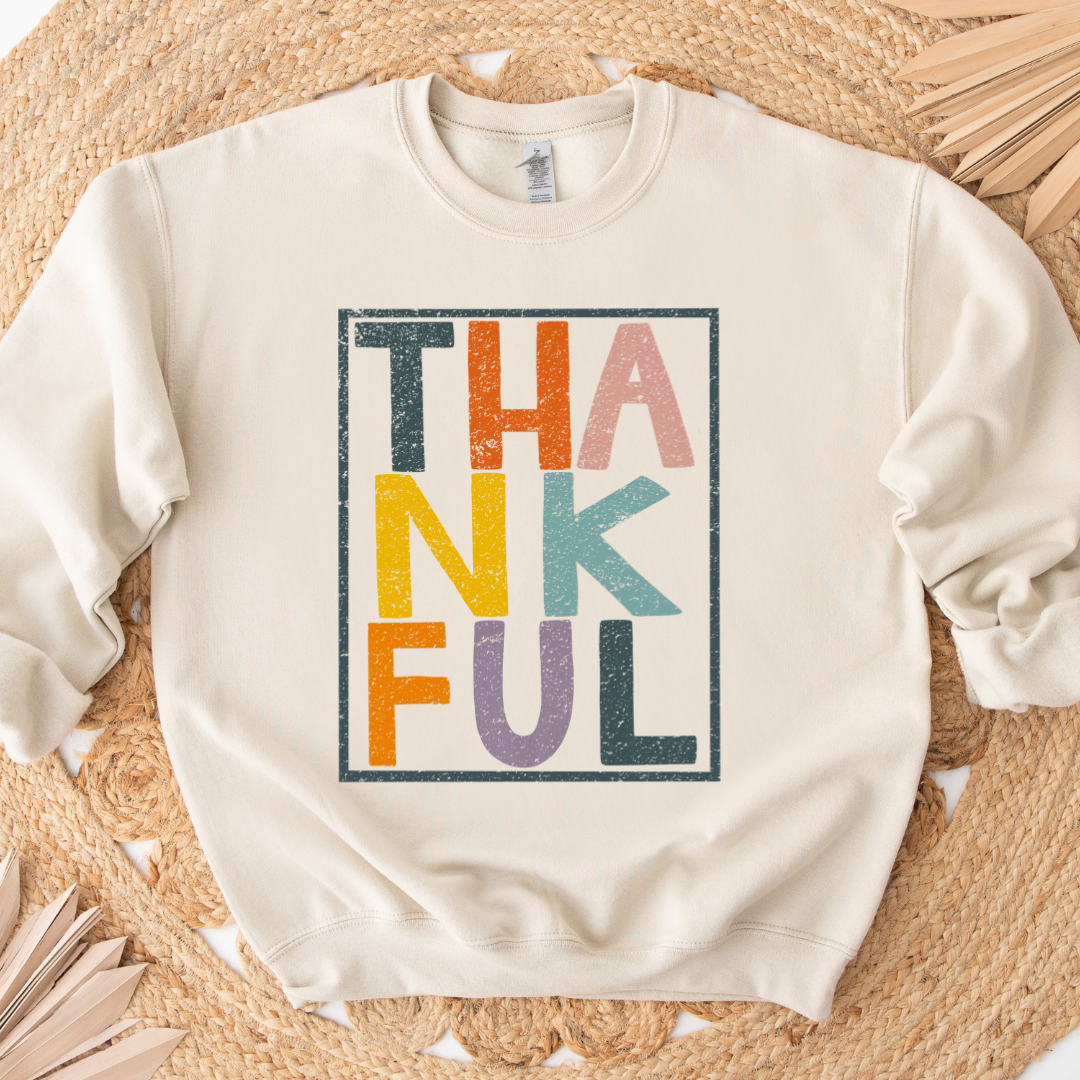 Rectangular Thankful Colorful Women's Fall Sweatshirt