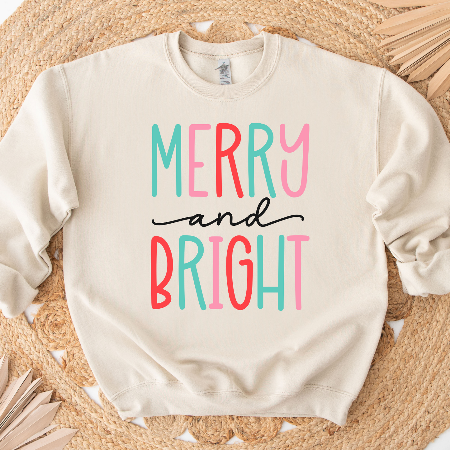 Merry and Bright pink red and green Christmas Sweatshirt