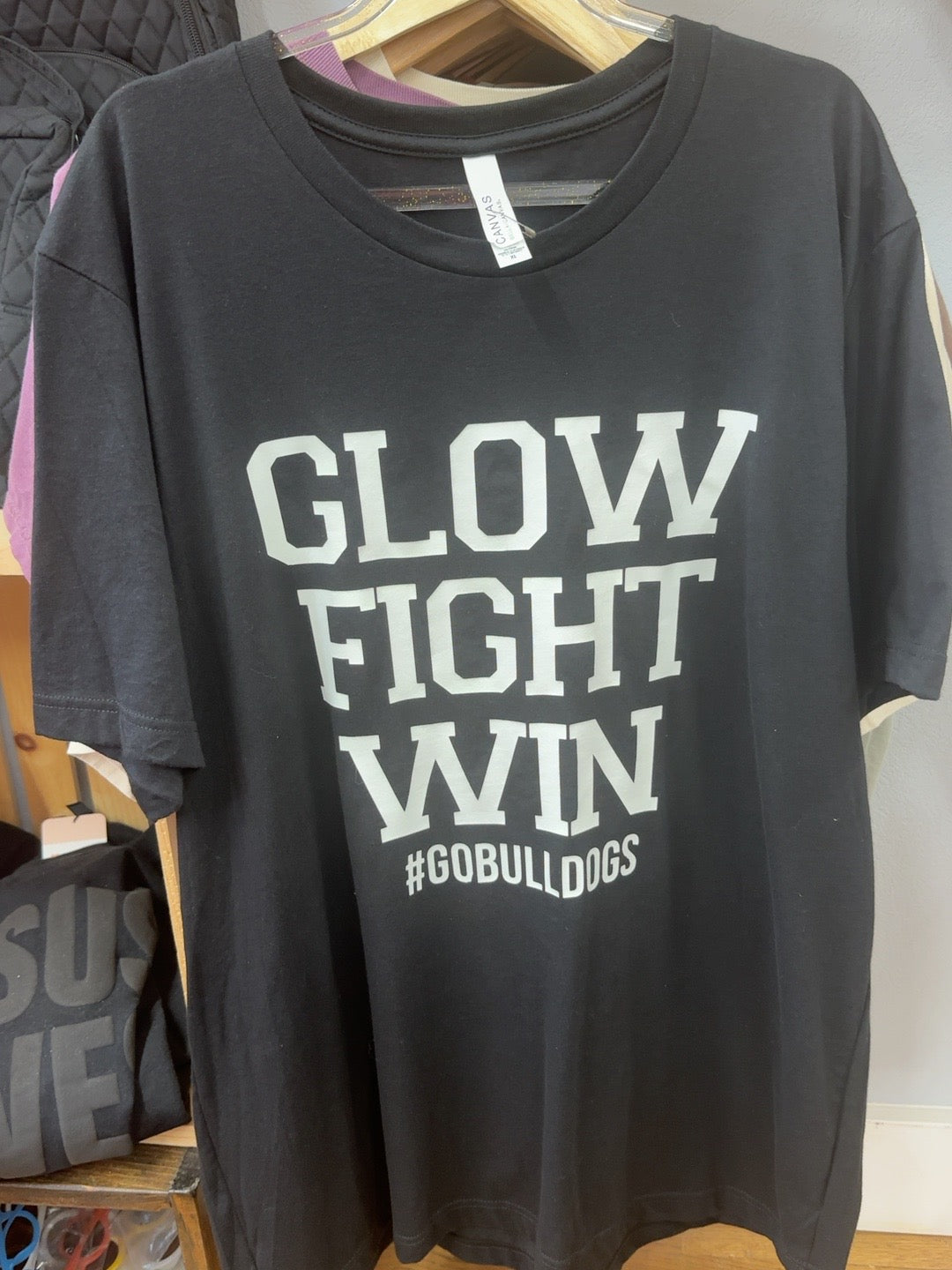 Black Glow Fight Win #GoBulldogs T-shirt with glow-in-the-dark lettering