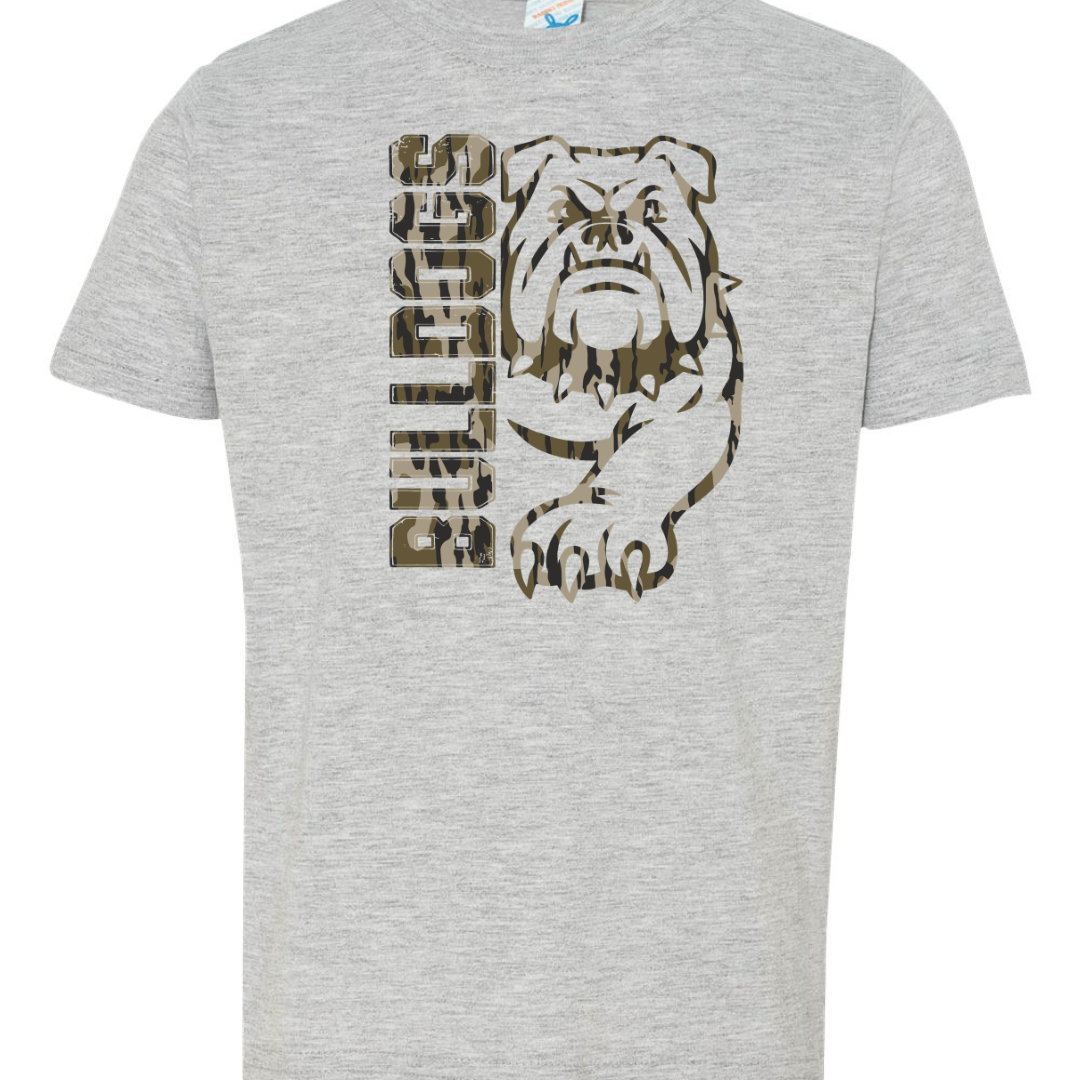 Hamilton Bulldogs camo bulldog toddler T-shirt in Grey flat lay