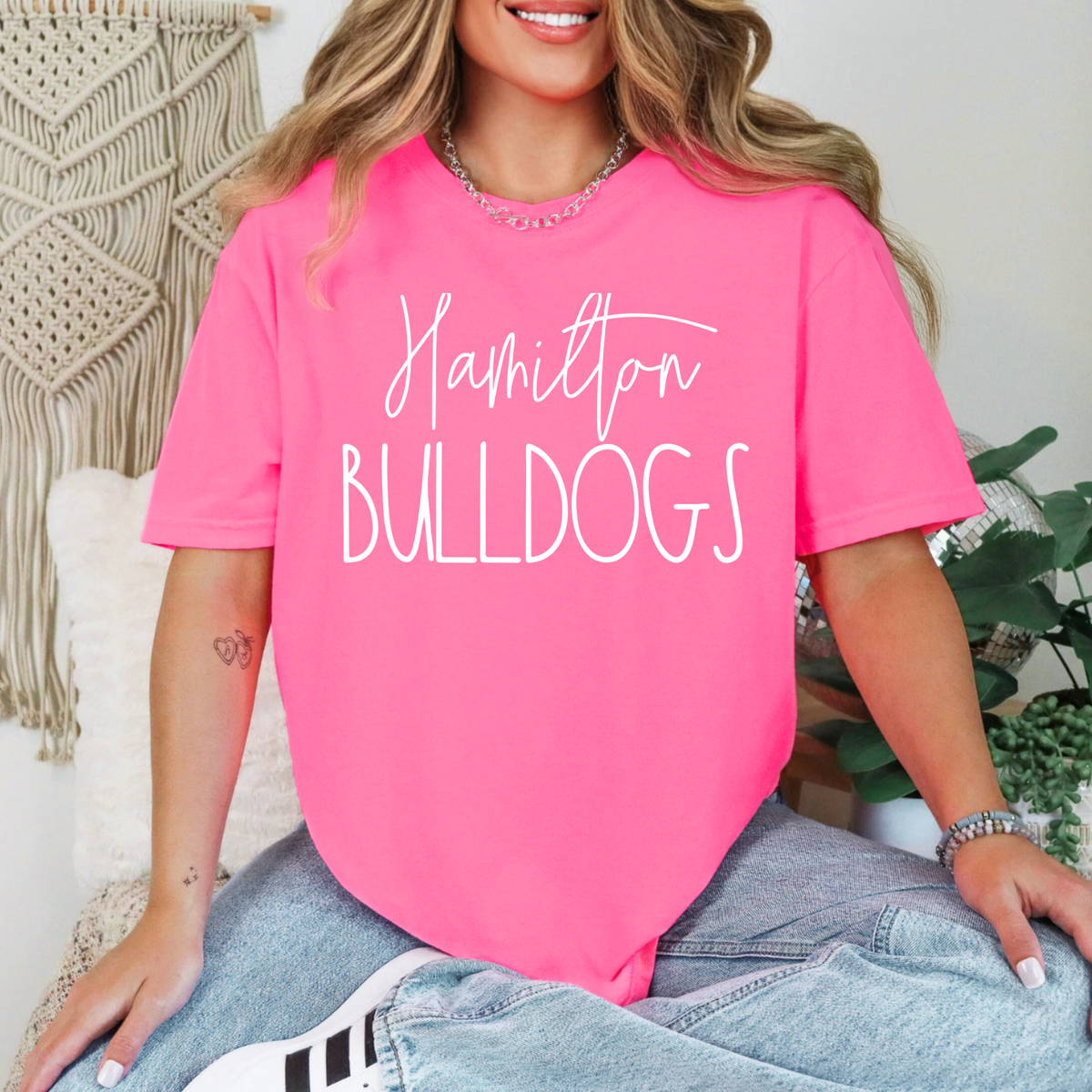 Hamilton Bulldogs Comfort Colors 1717 T-shirt in Neon Pink
