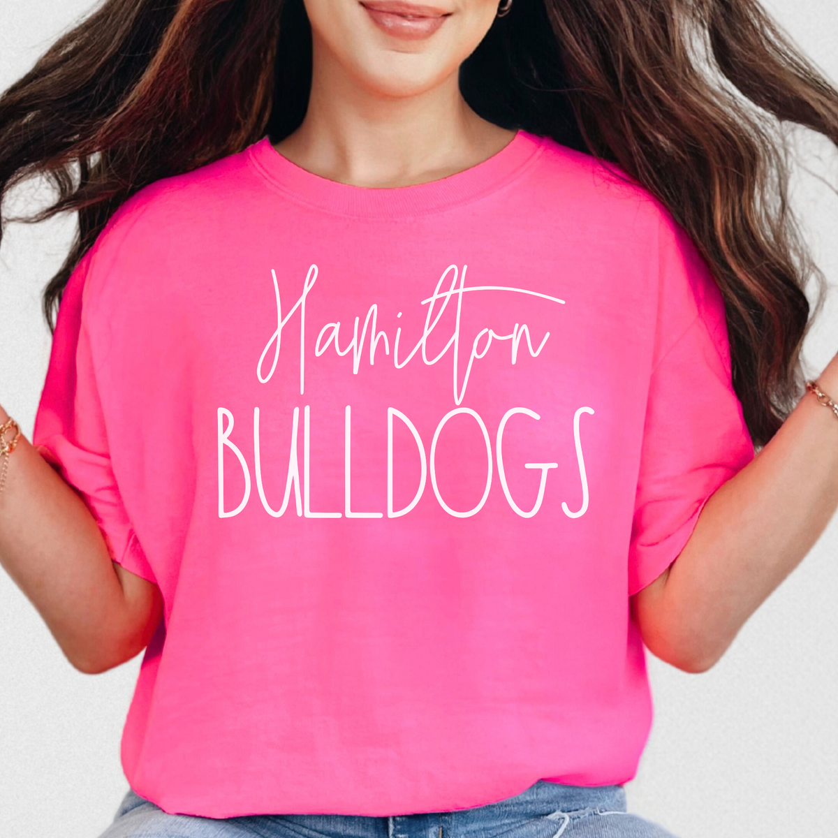 Hamilton Bulldogs Comfort Colors 1717 T-shirt in Neon Pink