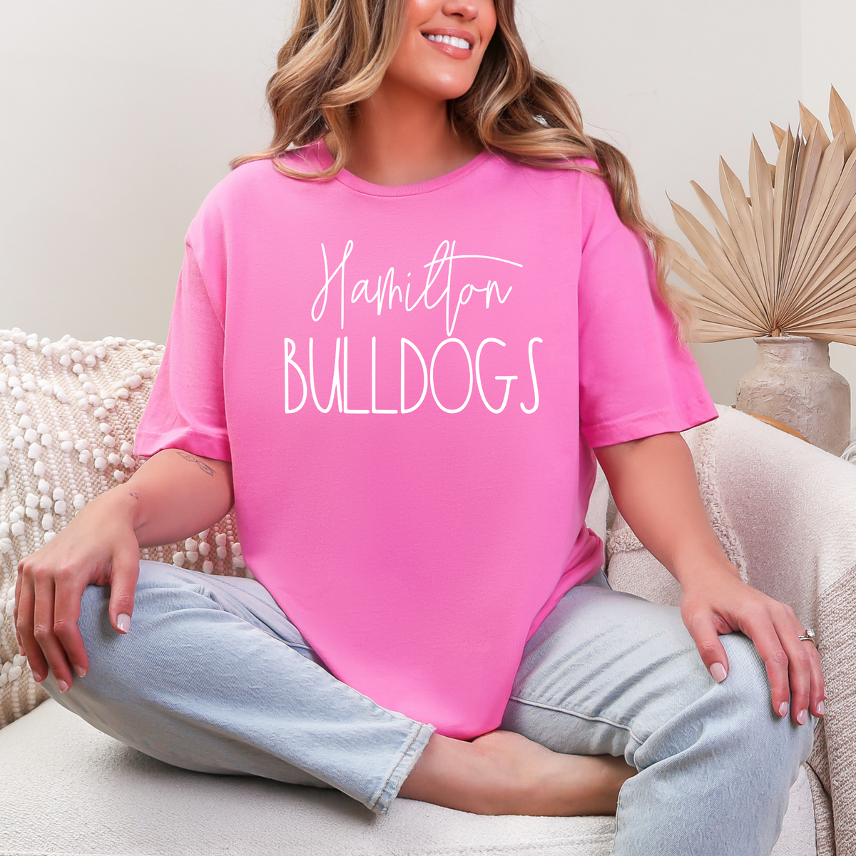 Hamilton Bulldogs script T-shirt in Azalea