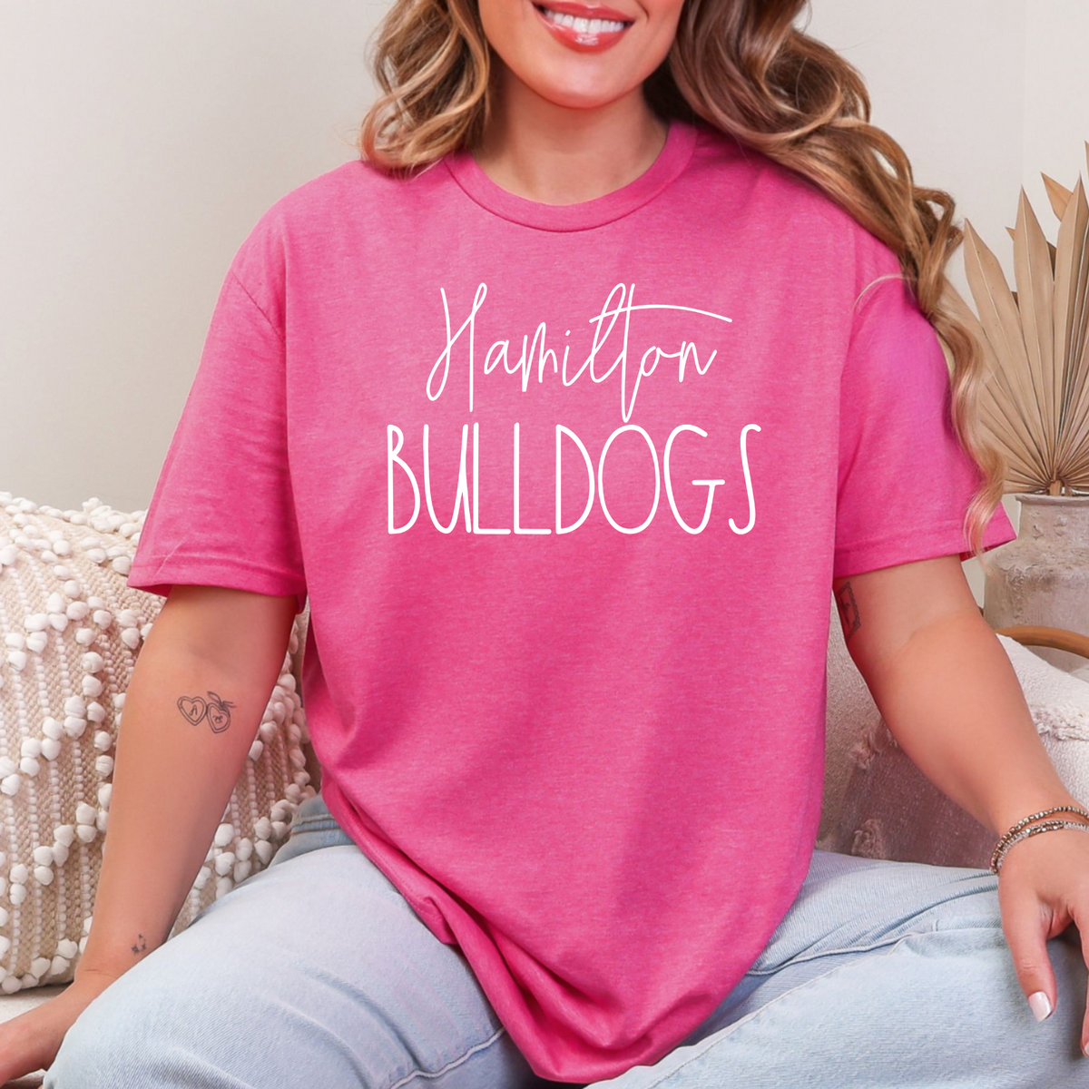 Hamilton Bulldogs script T-shirt in Heather Heliconia