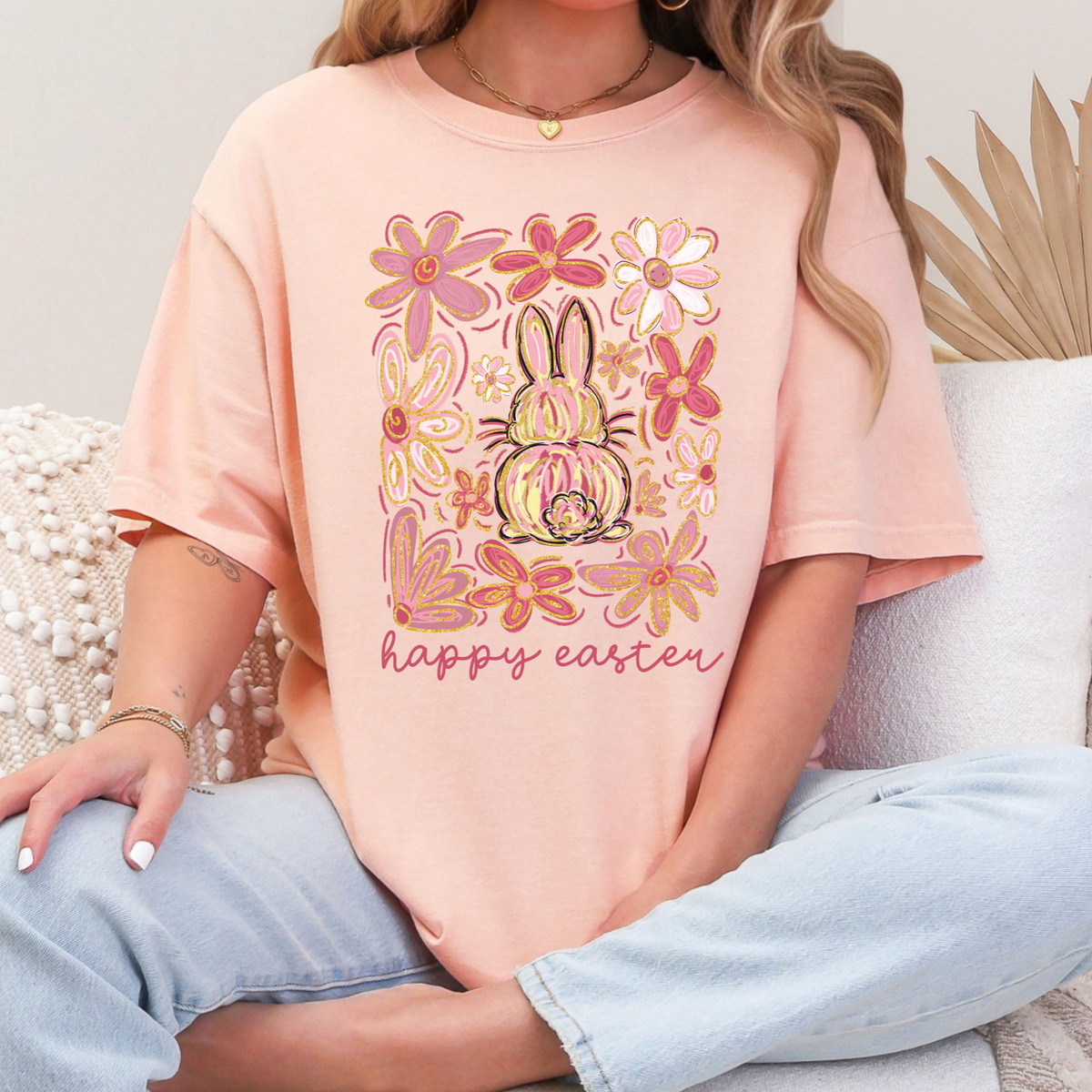 He Is Risen Matthew 28:6 Easter graphic Comfort Colors T-shirt in Peachy