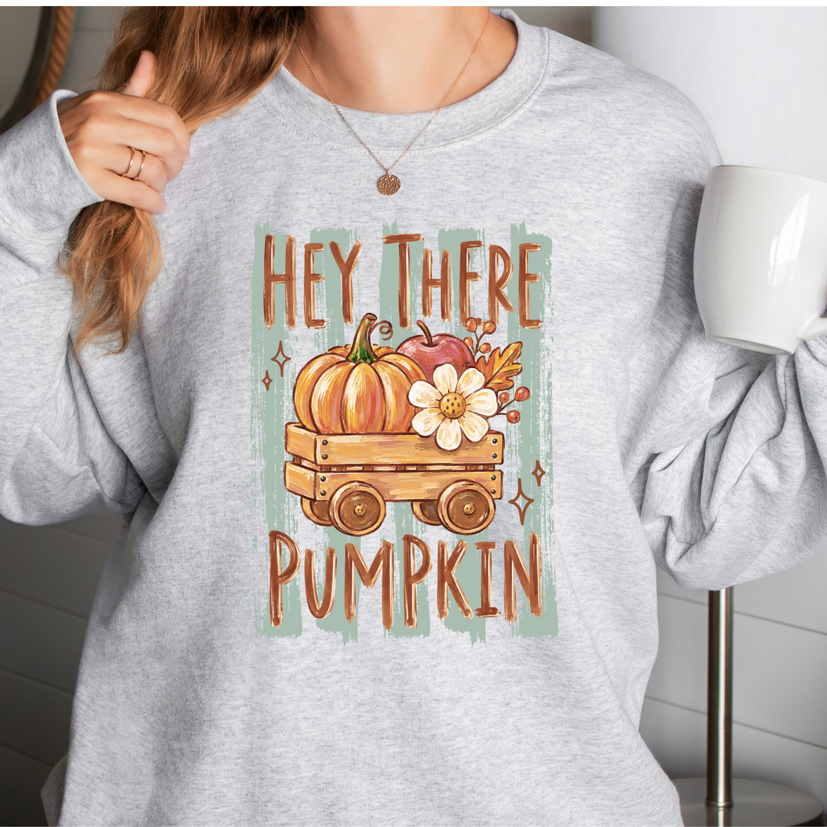 Hey There Pumpkin design on Ash Gildan 18000 sweatshirt