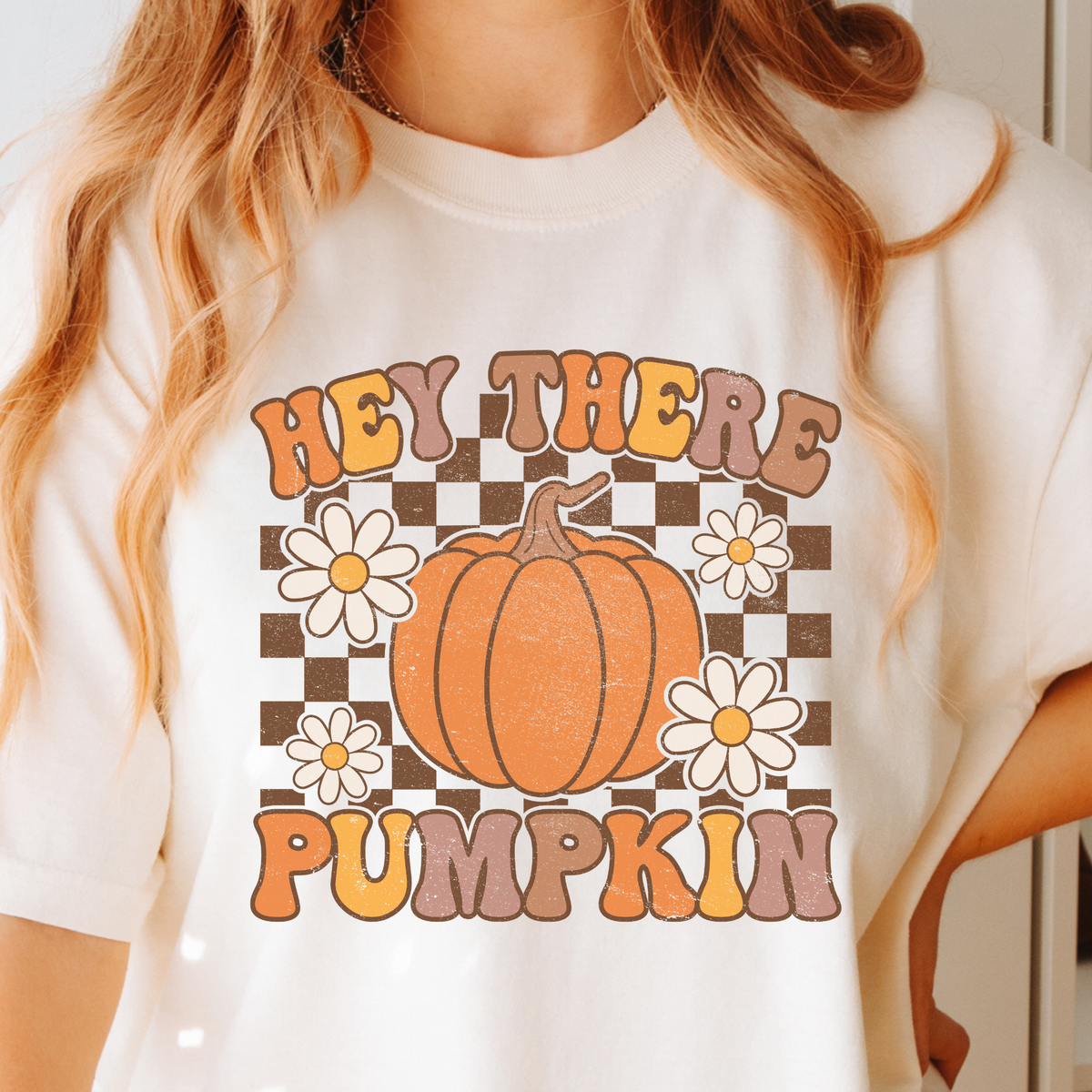 Hey There Pumpkin fall design on an Ivory Comfort Colors 1717 T-shirt