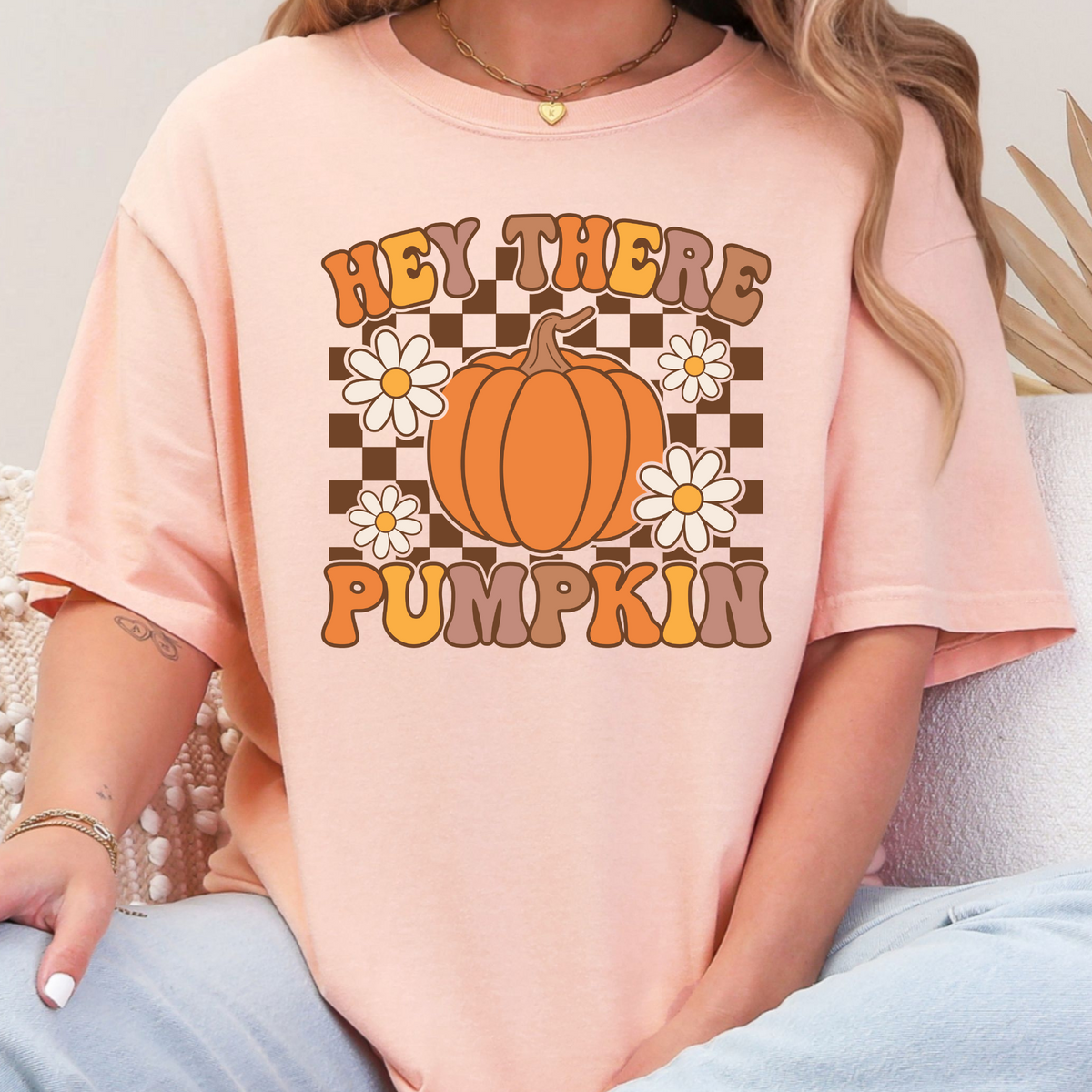 Hey There Pumpkin fall design on a Peachy Comfort Colors 1717 T-shirt