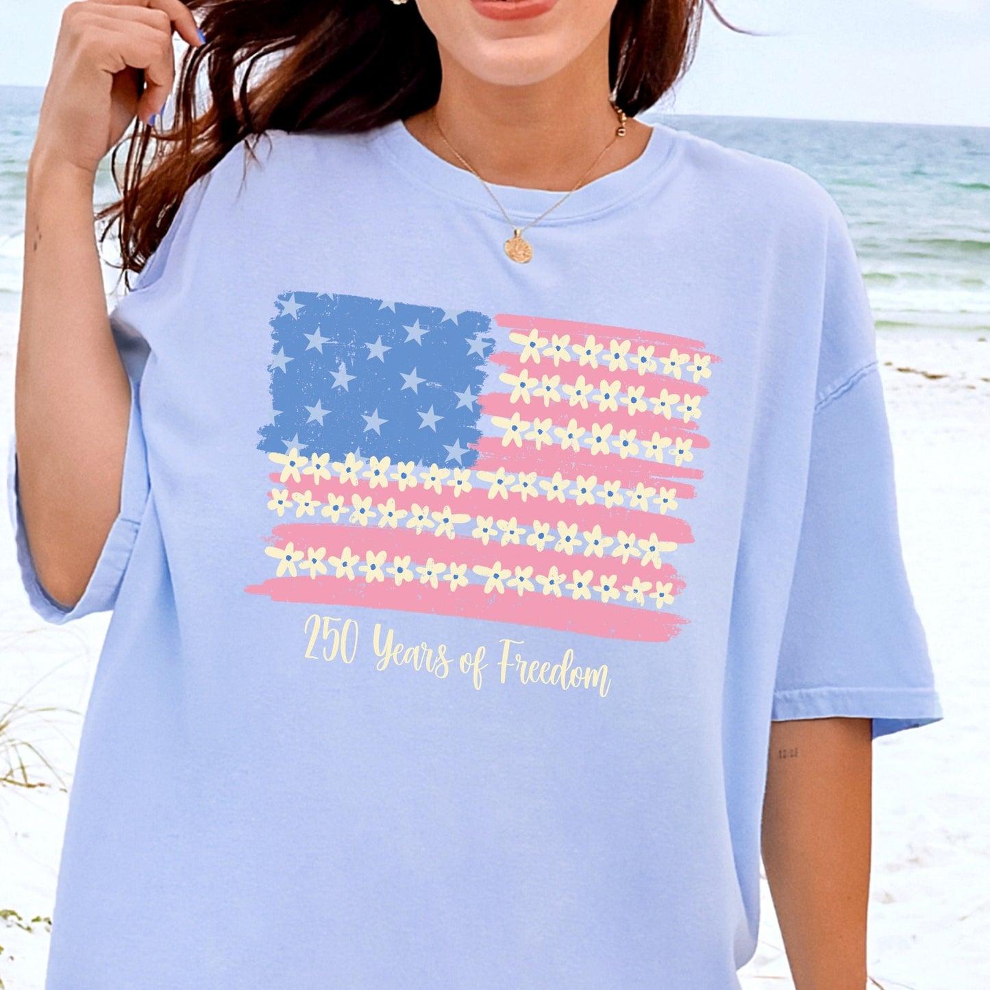 Floral American Flag 250 Years of Freedom T-Shirt | Patriotic Comfort Colors Tee