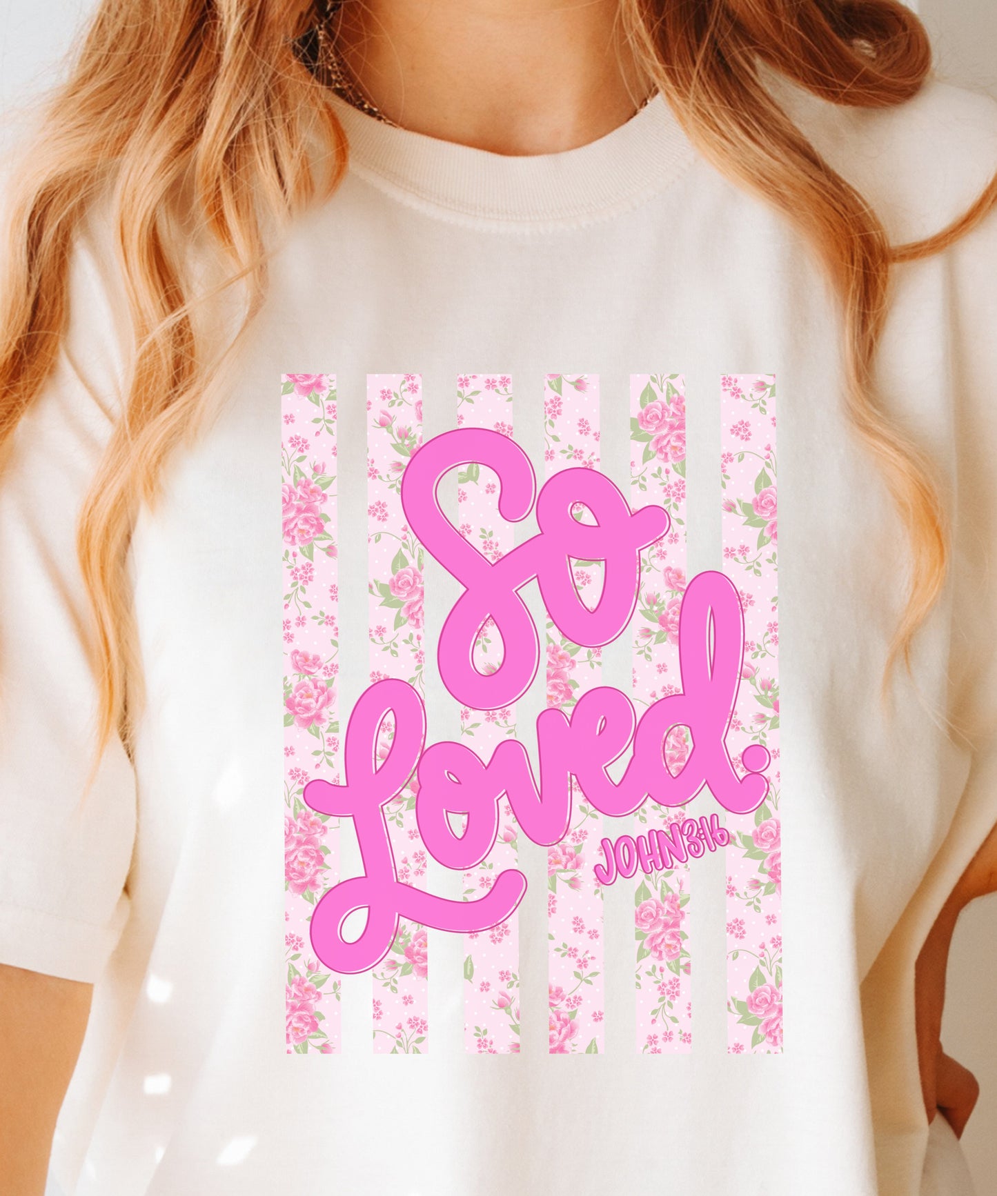 So Loved Floral Christian T-Shirt | John 3:16 Faith Comfort Colors Tee
