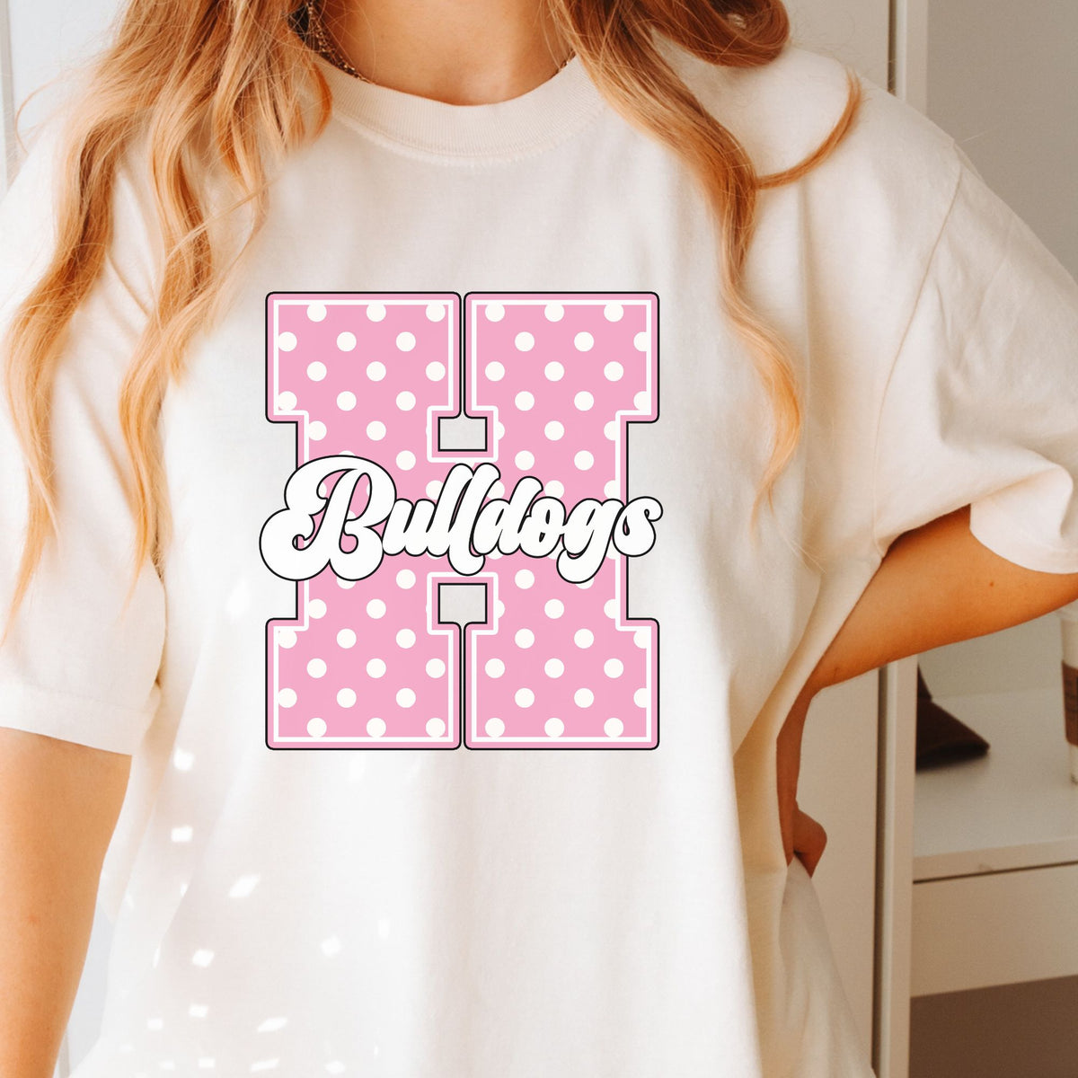 Hamilton Pink Polka Dot Initial Comfort Colors Tee