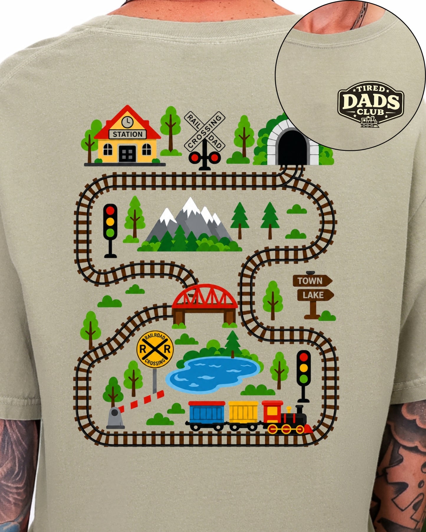 Tired Dads Club Train Shirt, Play Mat Tshirt for Dad, Interactive Tee, Fun Dad Gift, Train Engineer Shirt, Sensory Play Tee