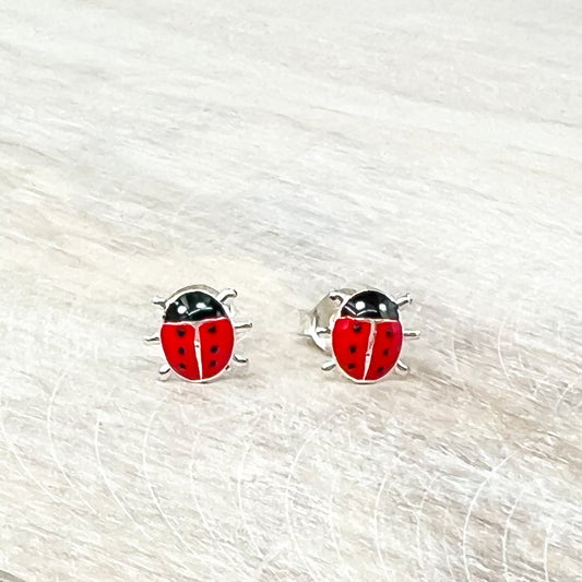 Lady Bug Sterling Silver Stud Earrings