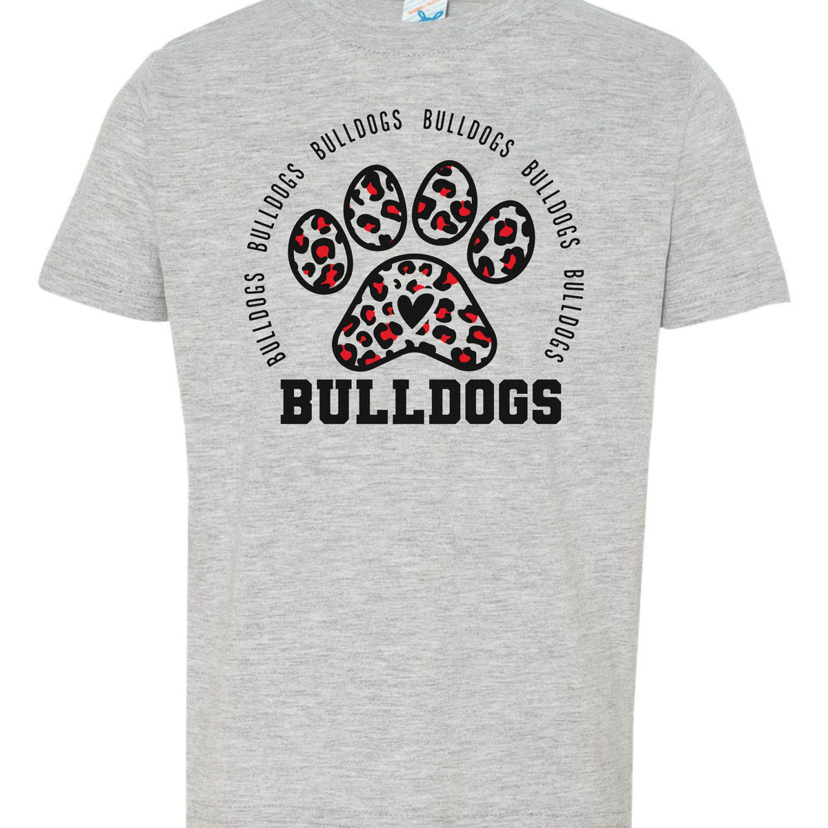 Grey toddler tee with leopard paw print Bulldogs design