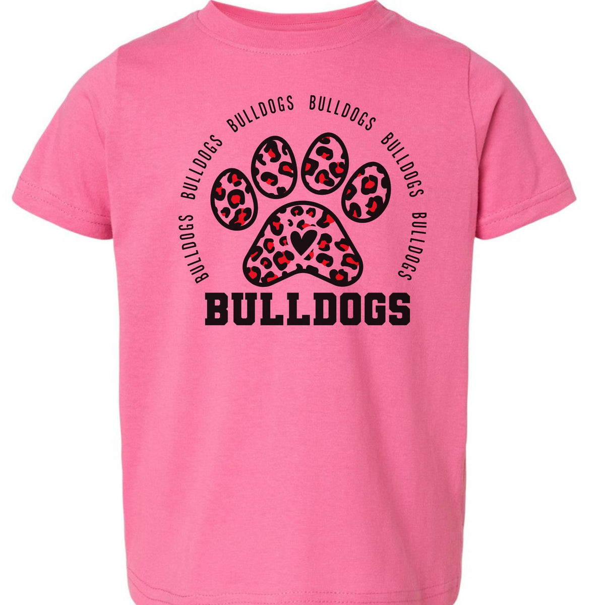 Hot Pink toddler tee with leopard paw print Bulldogs design