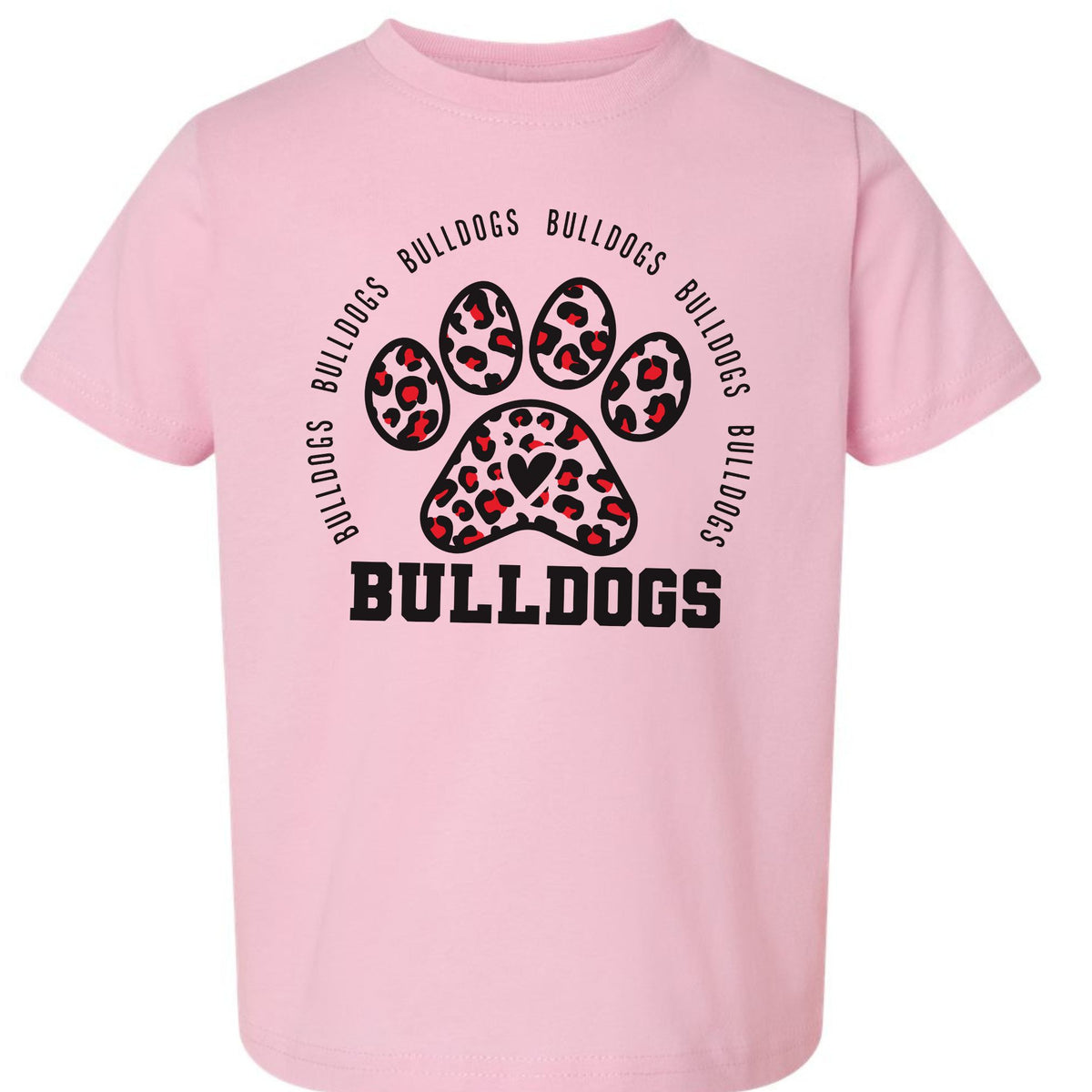 Pink toddler tee with leopard paw print Bulldogs design