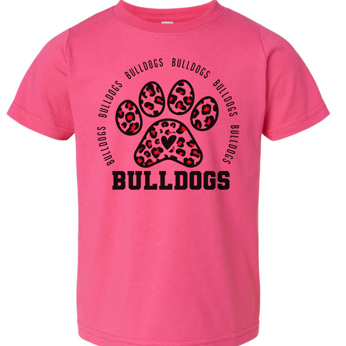 Raspberry toddler tee with leopard paw print Bulldogs design