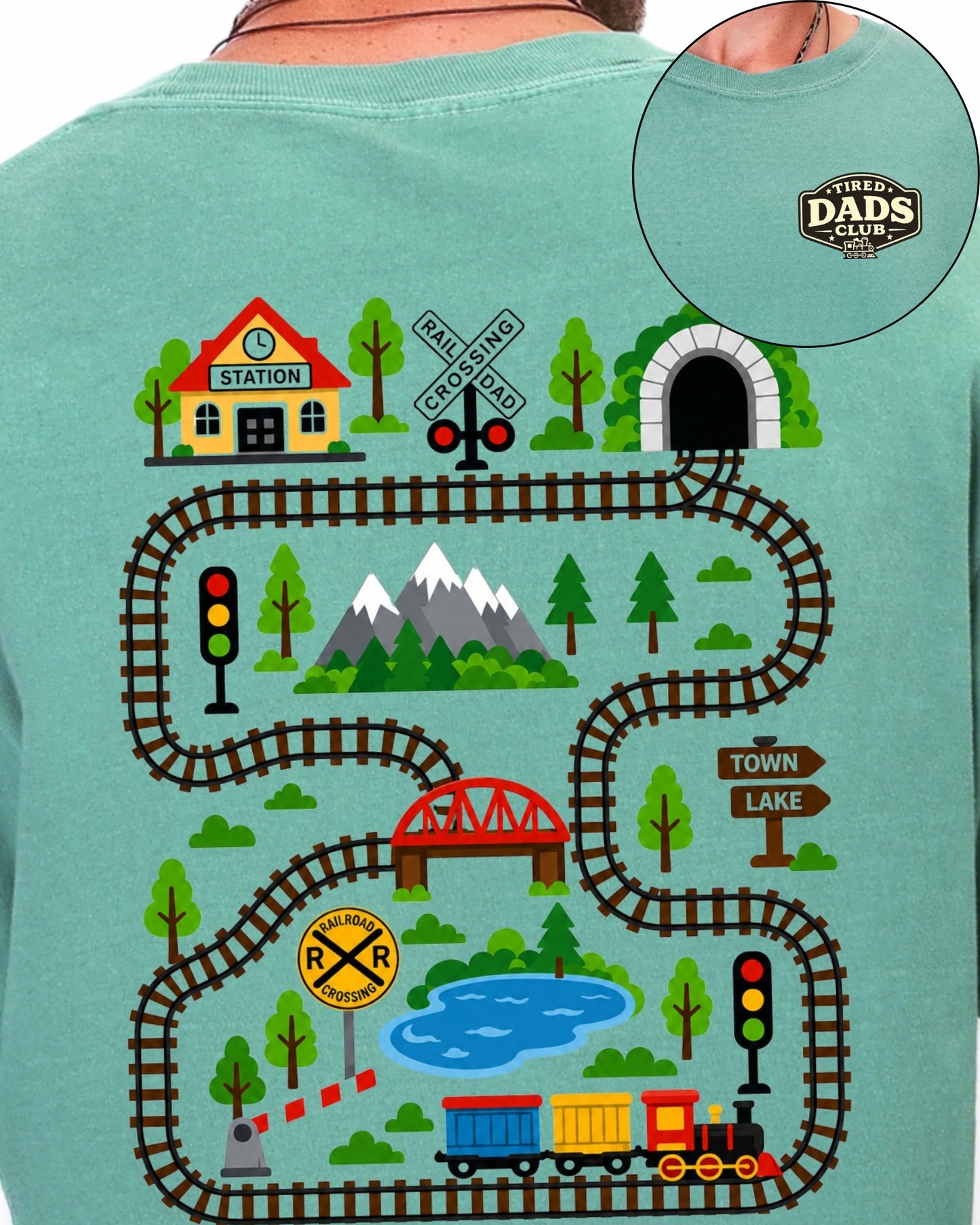 Tired Dads Club Train Shirt, Play Mat Tshirt for Dad, Interactive Tee, Fun Dad Gift, Train Engineer Shirt, Sensory Play Tee