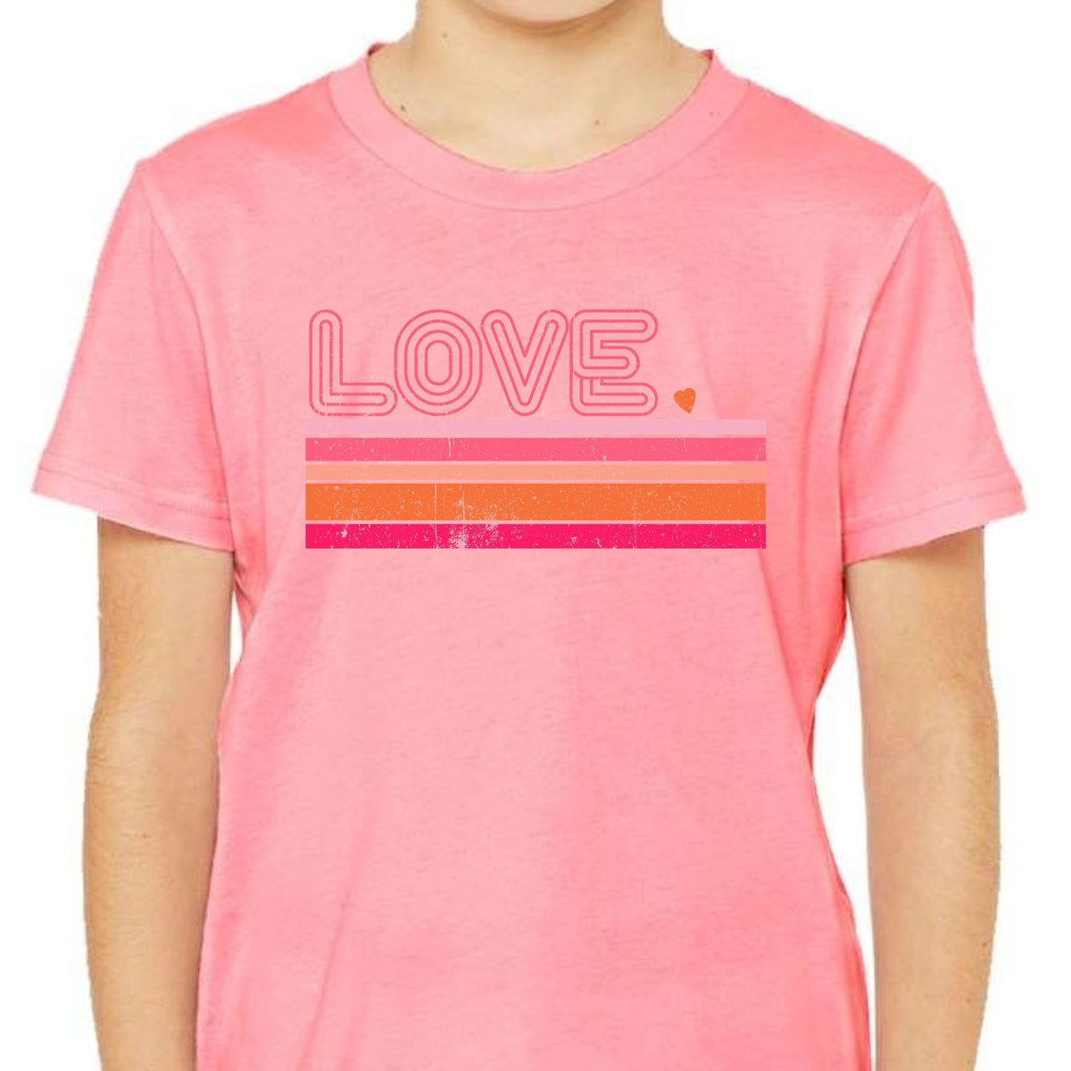 Love stripes youth graphic T-shirt in Neon Pink