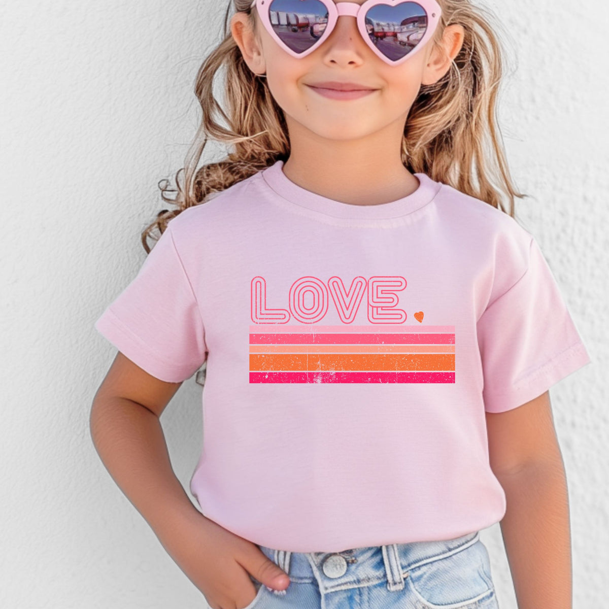 Love stripes youth graphic T-shirt in Pink