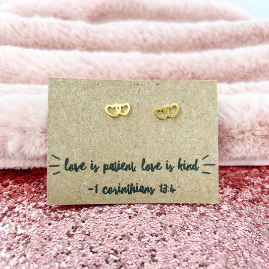 Stainless Steel Double Heart Earrings...Love is Patient Love is Kind