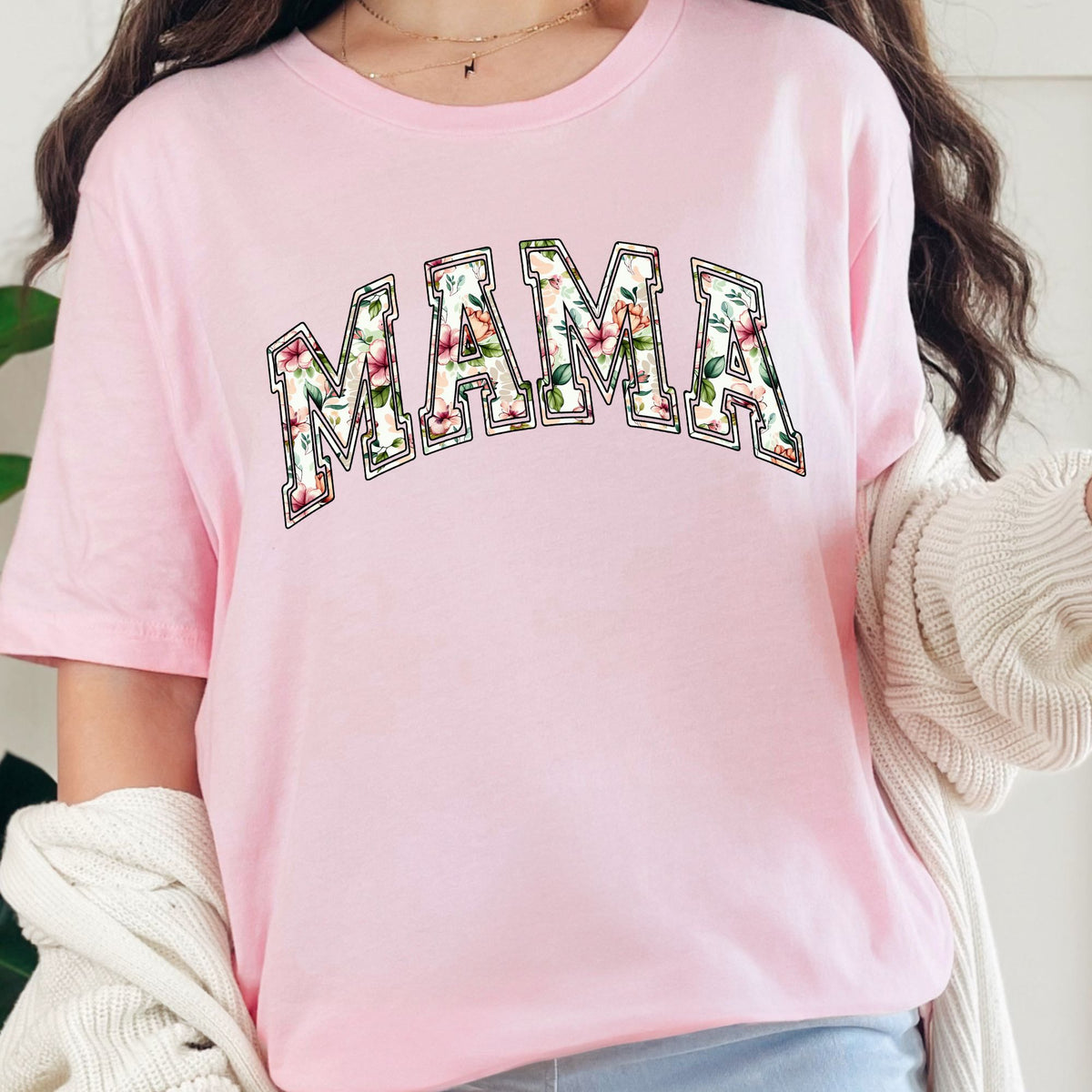 Mama floral graphic T-shirt in Heather Pink