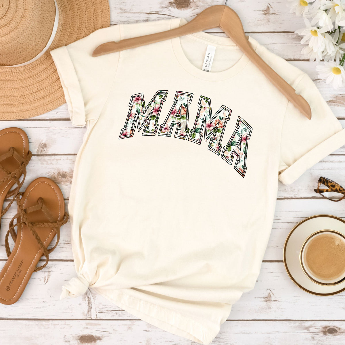 Mama floral graphic T-shirt in Ivory flat lay