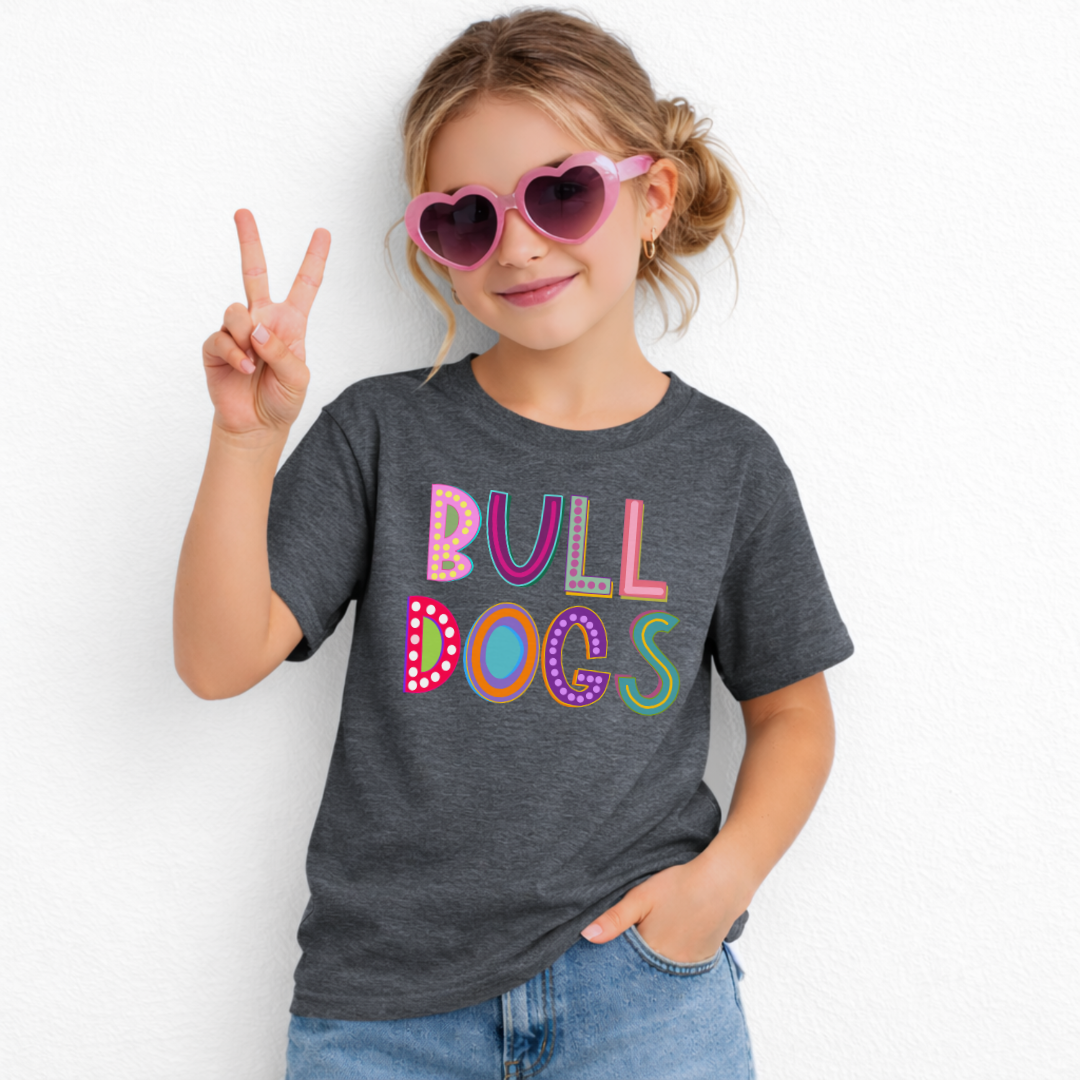 marquee bulldogs youth t shirt 5000b-dark heather- girl lifestyle